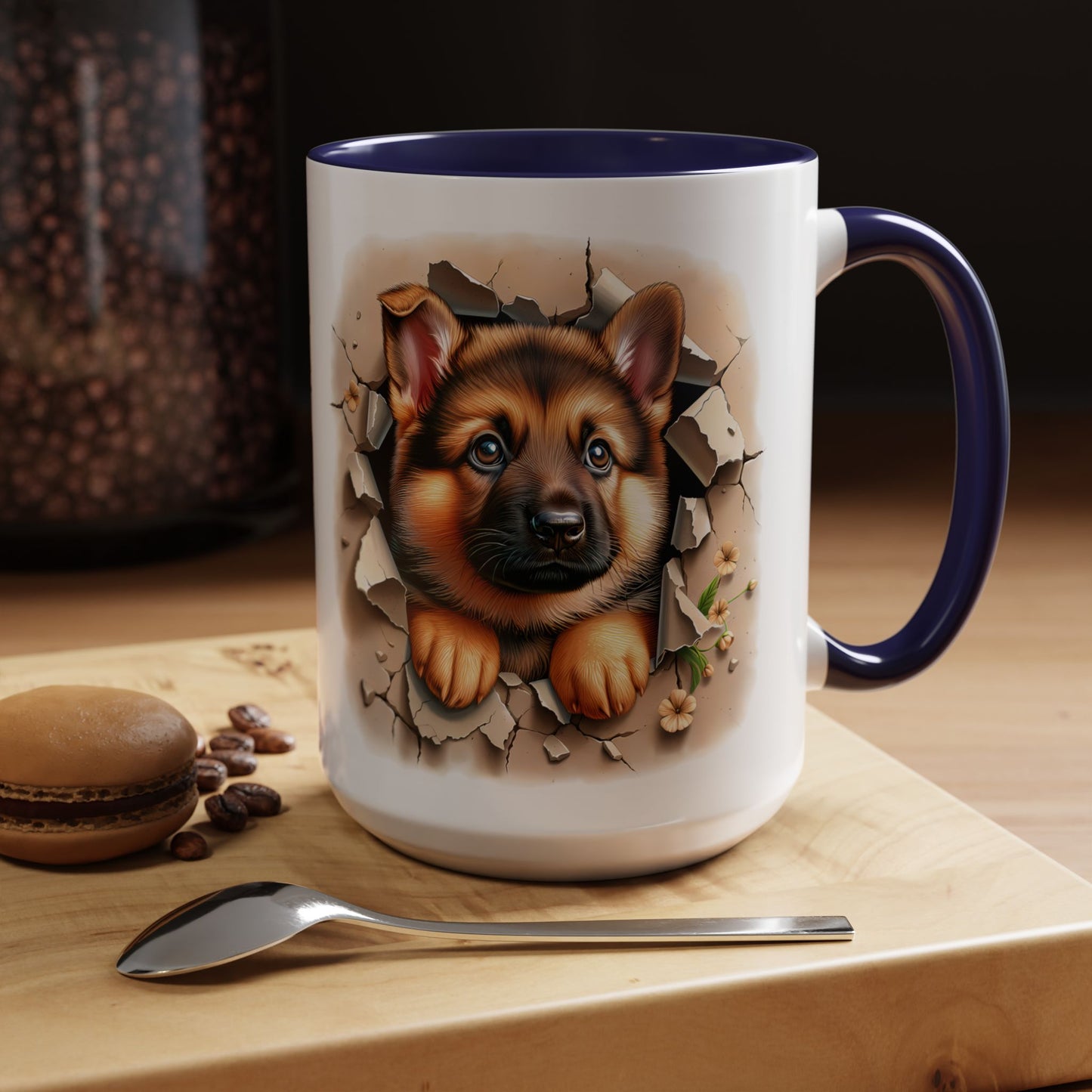 🐾☕ German Shepherd Puppy Peek Accent Mug – Loyal Pup Lover Gift ✨🖤