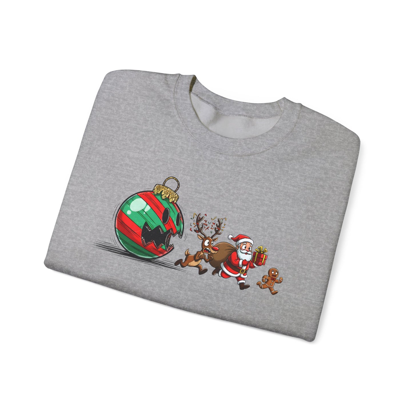 🎄🎅 Santa’s Great Ornament Escape Sweatshirt – Funny Christmas Crewneck for Holiday Laughs