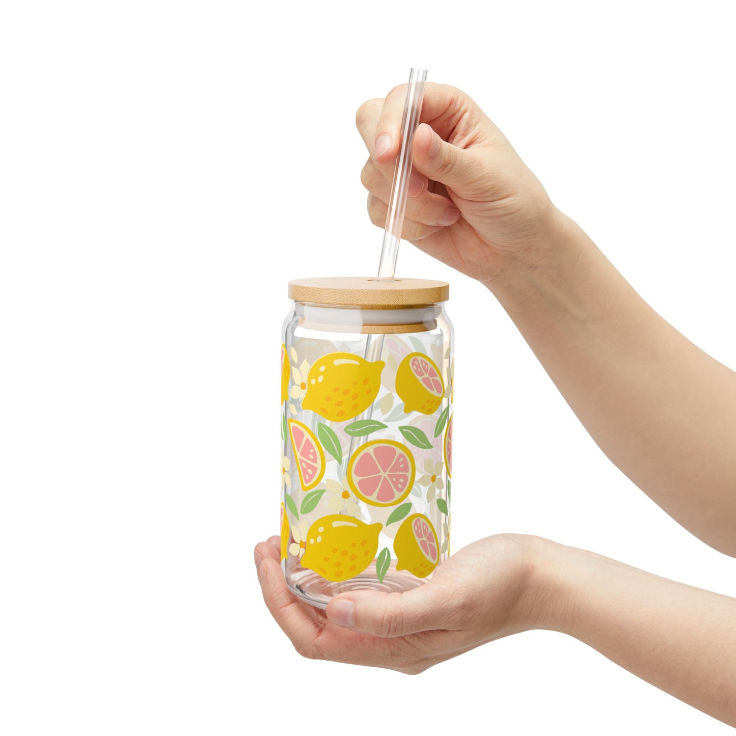 🍋🌸 Citrus Bloom Sipper Glass – 16oz Zesty Sunshine for Your Day 🌞🍊