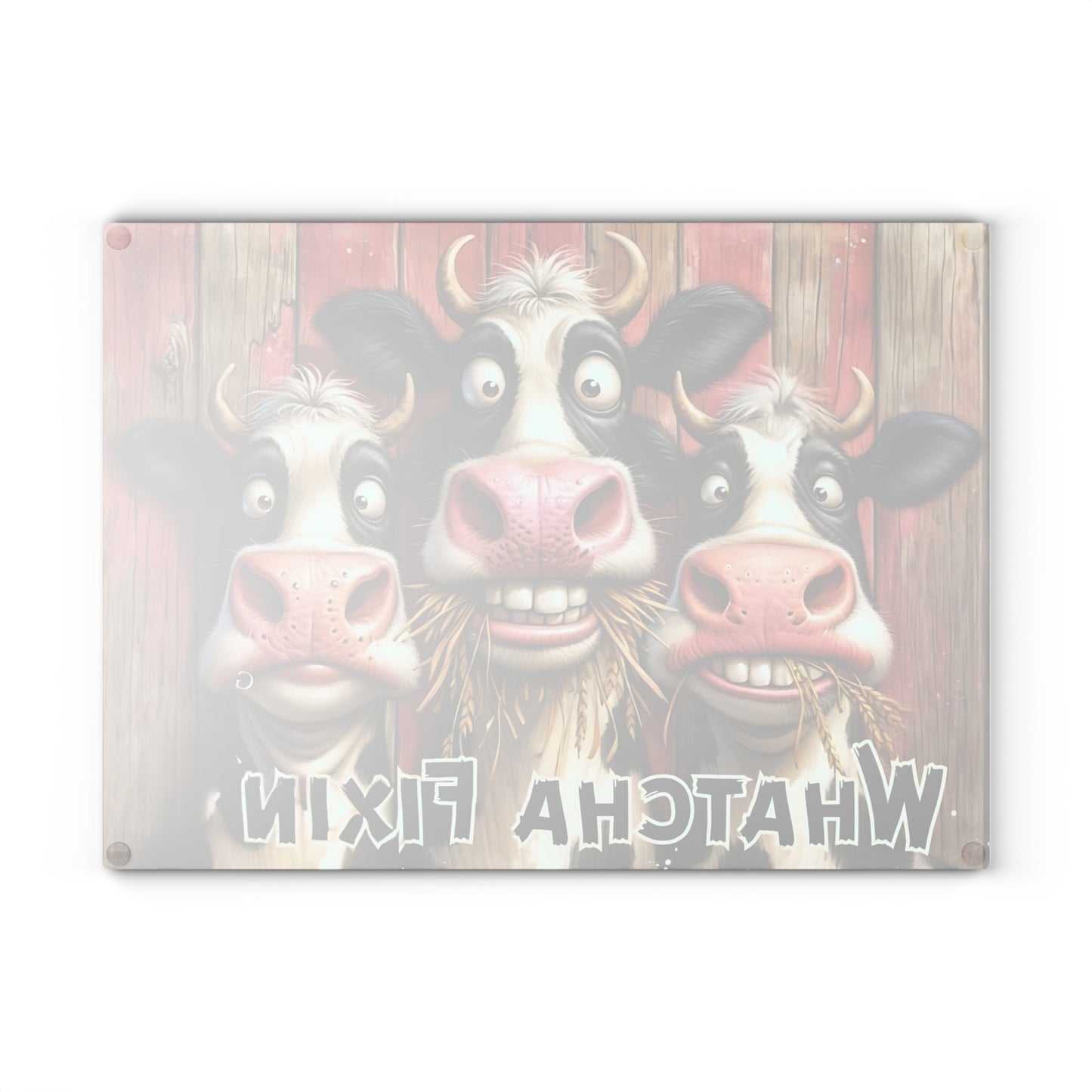 🐄 Whatcha Fixin’ Cow Trio Cutting Board – Funny Farmhouse Kitchen Décor with Rustic Charm