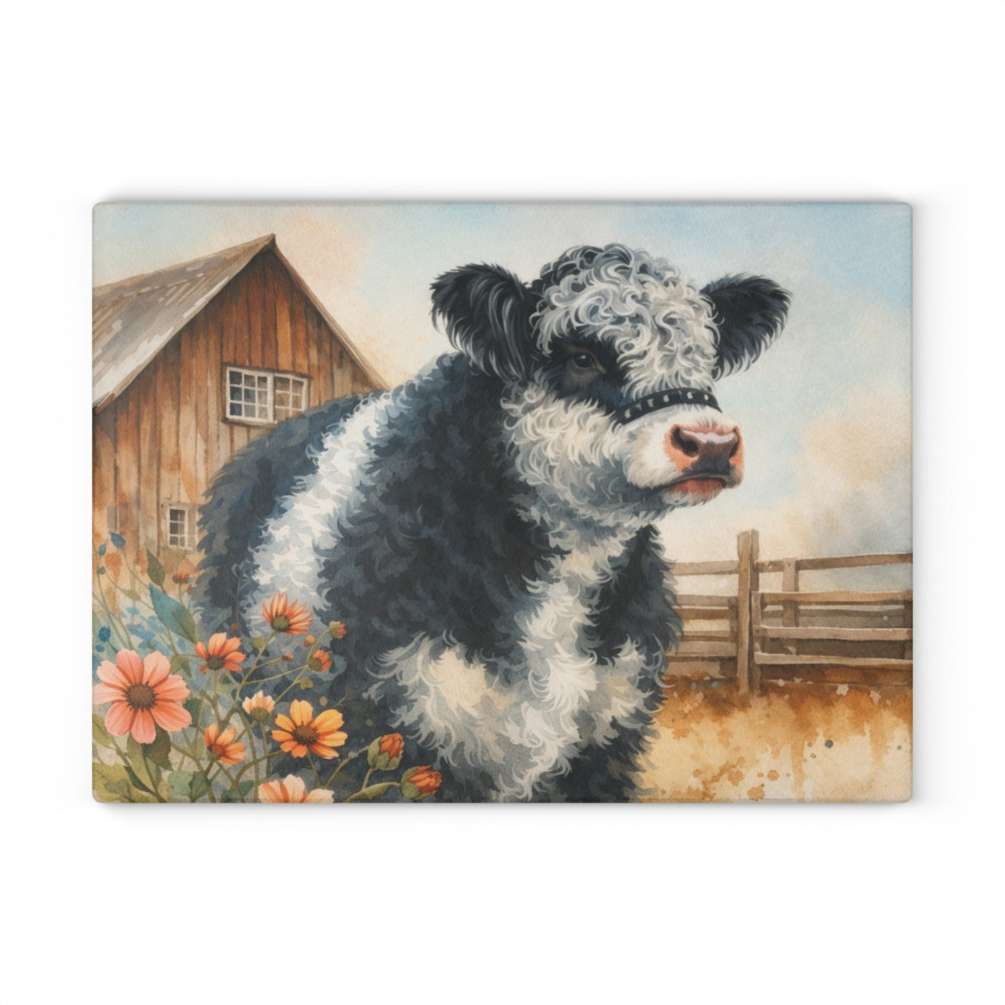 Oreo Cow Glass Cutting Board – Rustic Farmhouse Kitchen Deco
