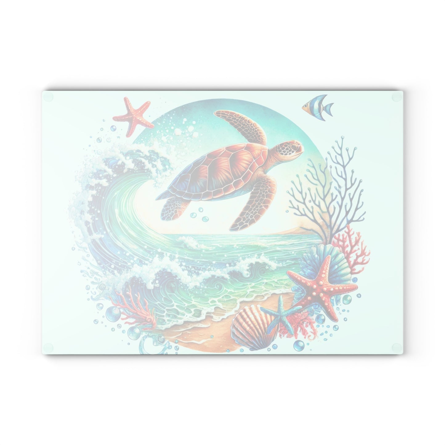 Tabla de cortar con diseño de tortuga y olas del océano: un toque de serenidad y estilo costero