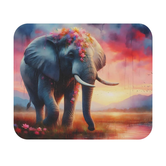 🖱️🌅🐘 Sunset Elephant Mouse Pad – Dreamy Floral Safari Desk Art