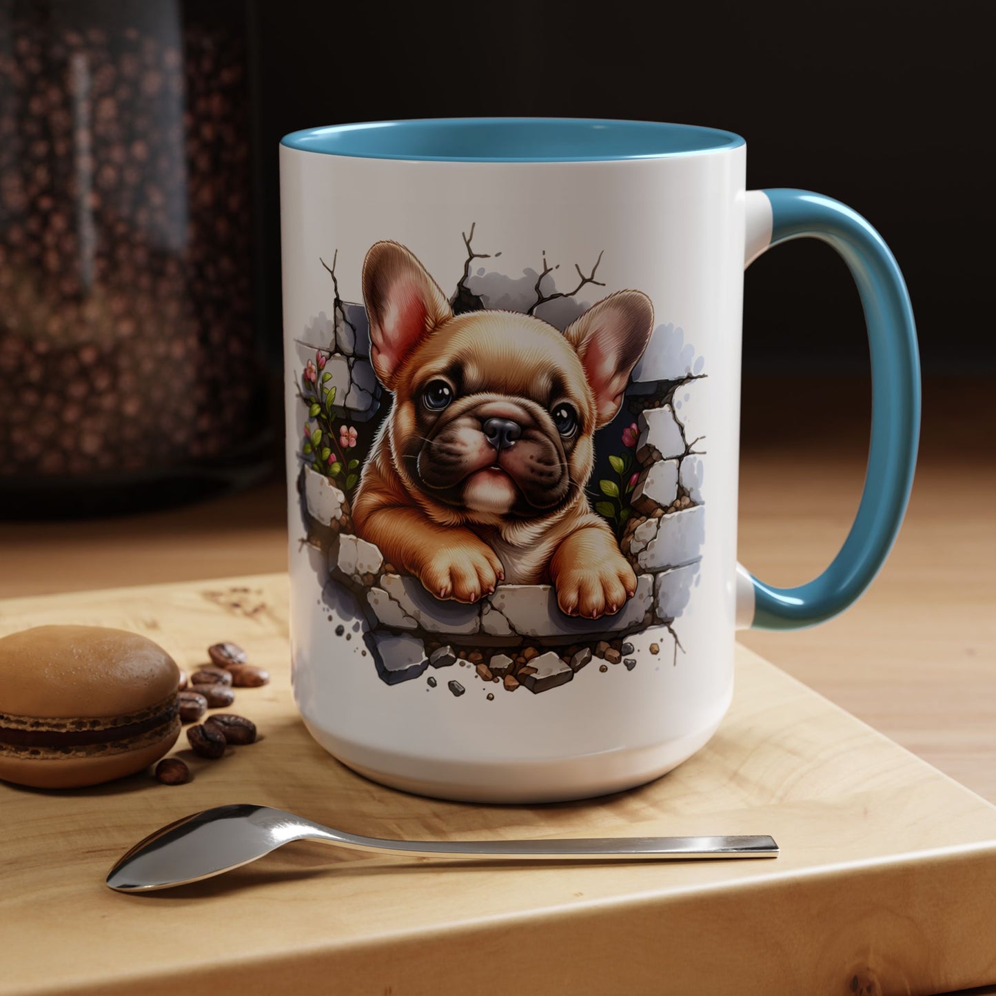 🐾☕ Tan French Bulldog Puppy Accent Mug – Sweet Peek-Through Pup Design ✨