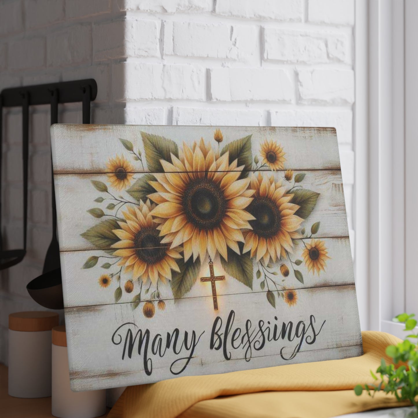 Tabla de cortar de vidrio inspiradora, regalo de Pascua, cruz y flores, ideal para regalar, decoración inspirada en la fe, decoración de cocina, regalos cristianos.