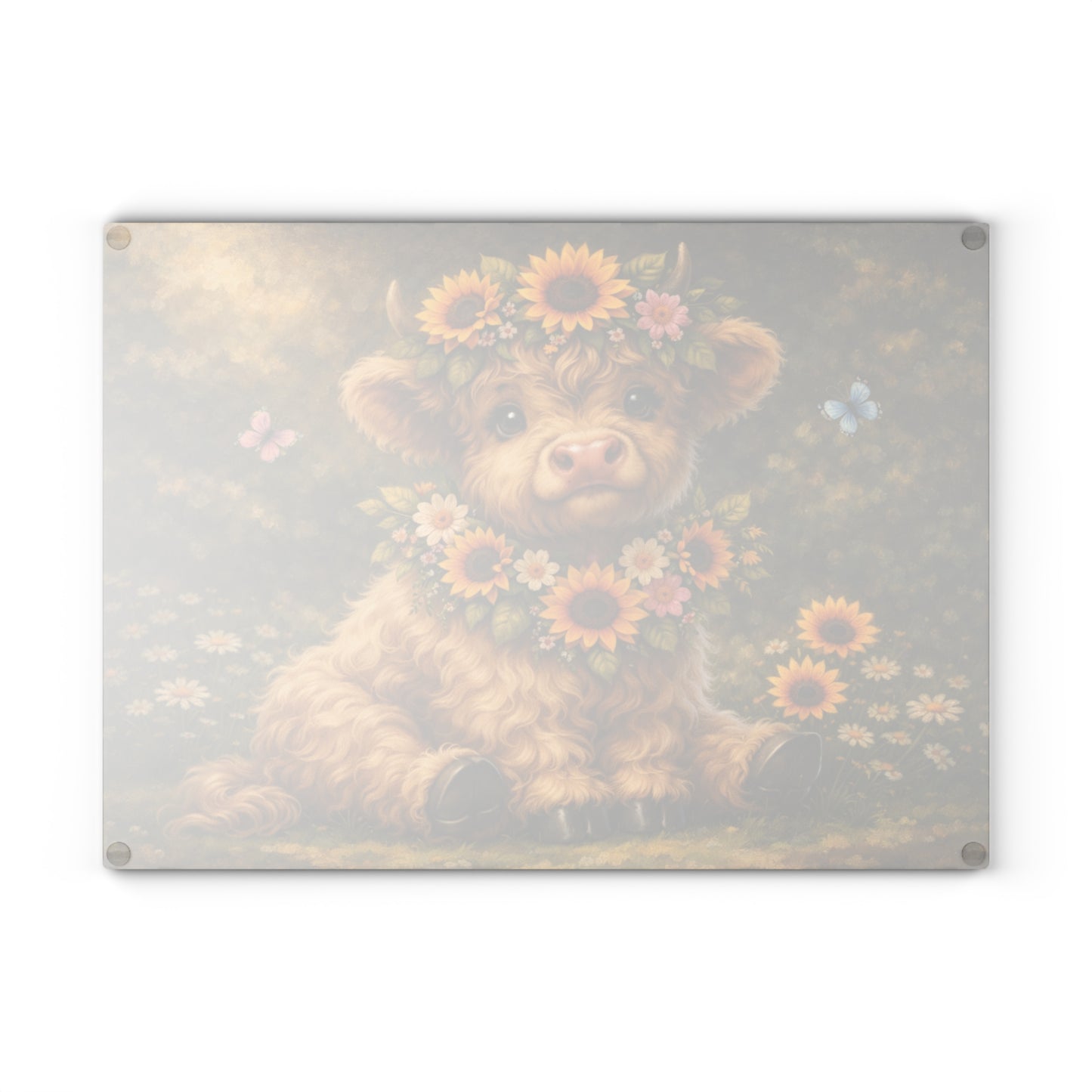 Floral Highland Calf Glass Cutting Board – Vintage Garden Style