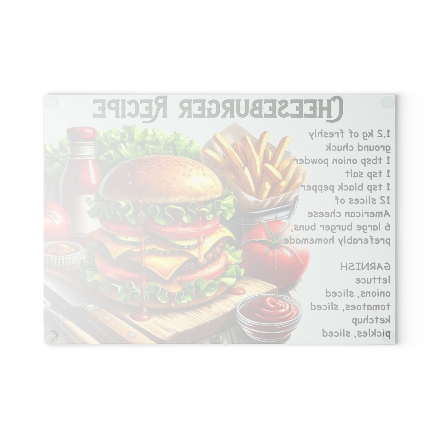 🍔 Cheeseburger Recipe – Gourmet Burger Lovers Glass Cutting Board