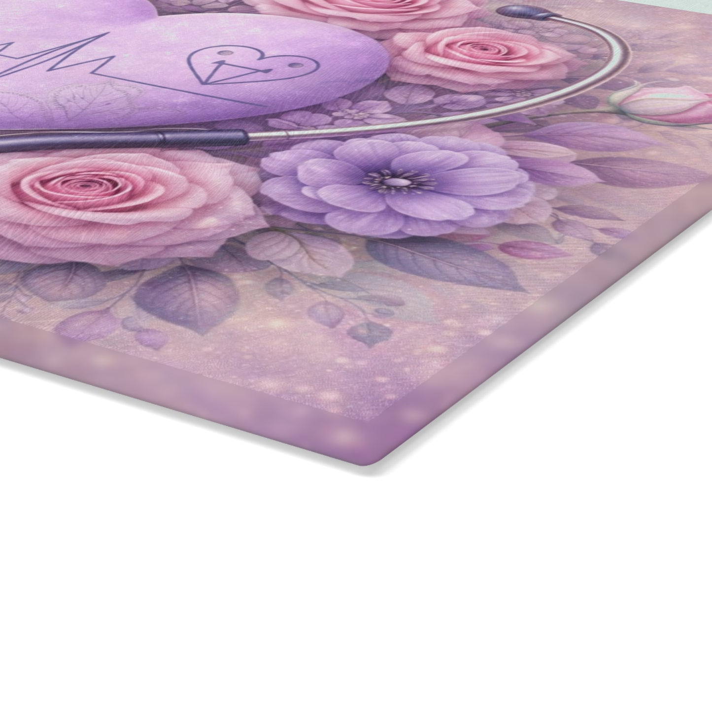 Nurse Heartbeat Floral Glass Cutting Board – Medical Appreciation Kitchen Art