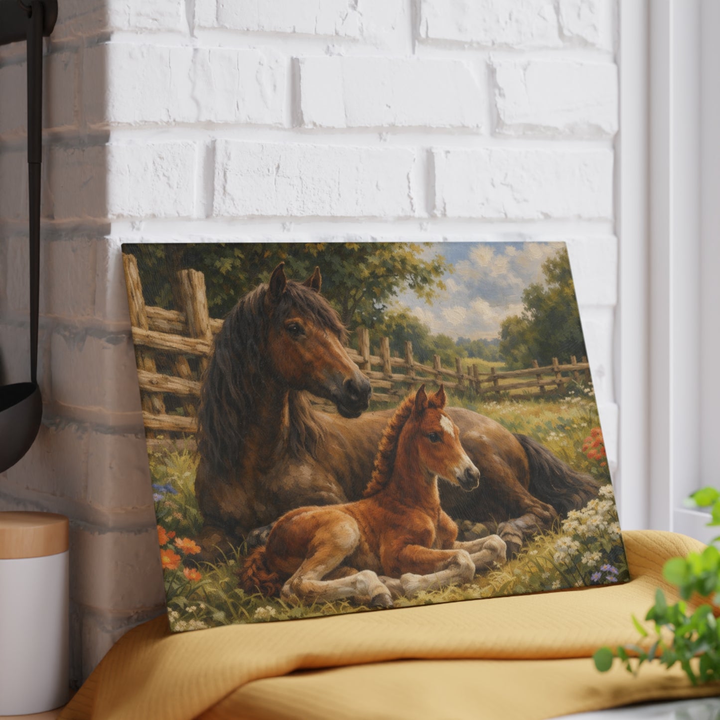 Mare and Foal Glass Cutting Board – Horse Lover Farmhouse Kitchen Decor
