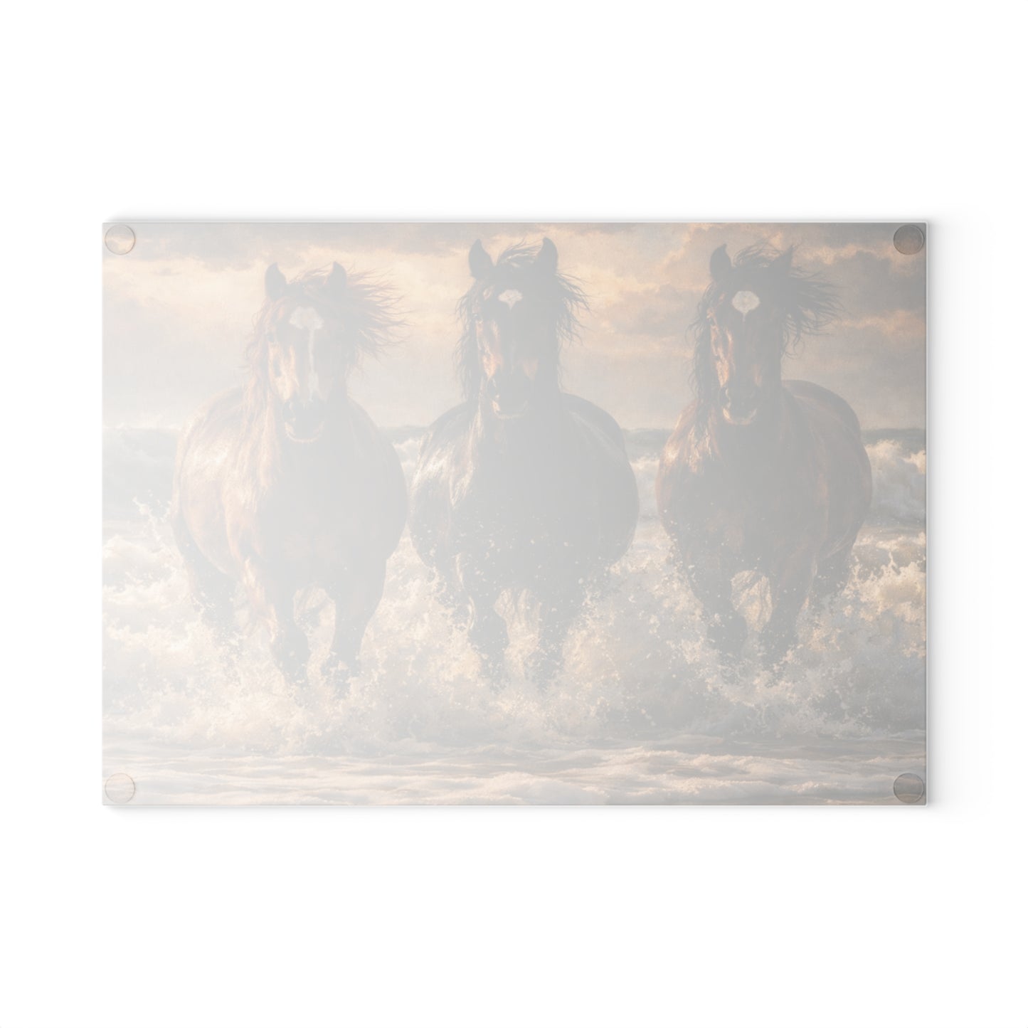 Running Horses on the Beach Glass Cutting Board – Coastal Horse Lover Farmhouse Kitchen Decor