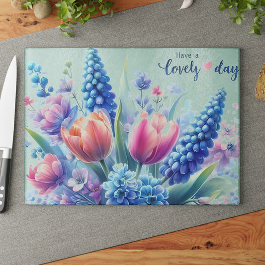 Have a Lovely Day Tempered Glass Cutting Board – Floral Kitchen Décor