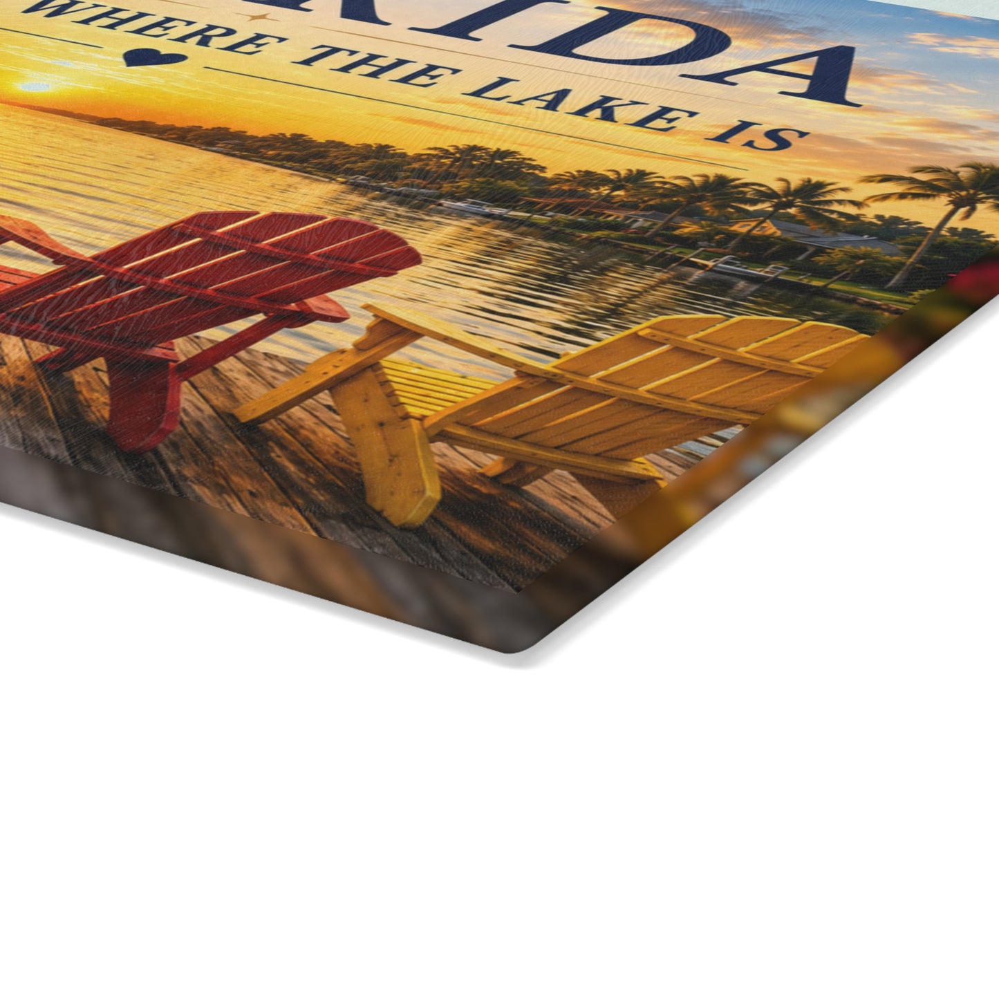 Florida Lake Glass Cutting Board – Home Is Where the Lake Is Kitchen Decor