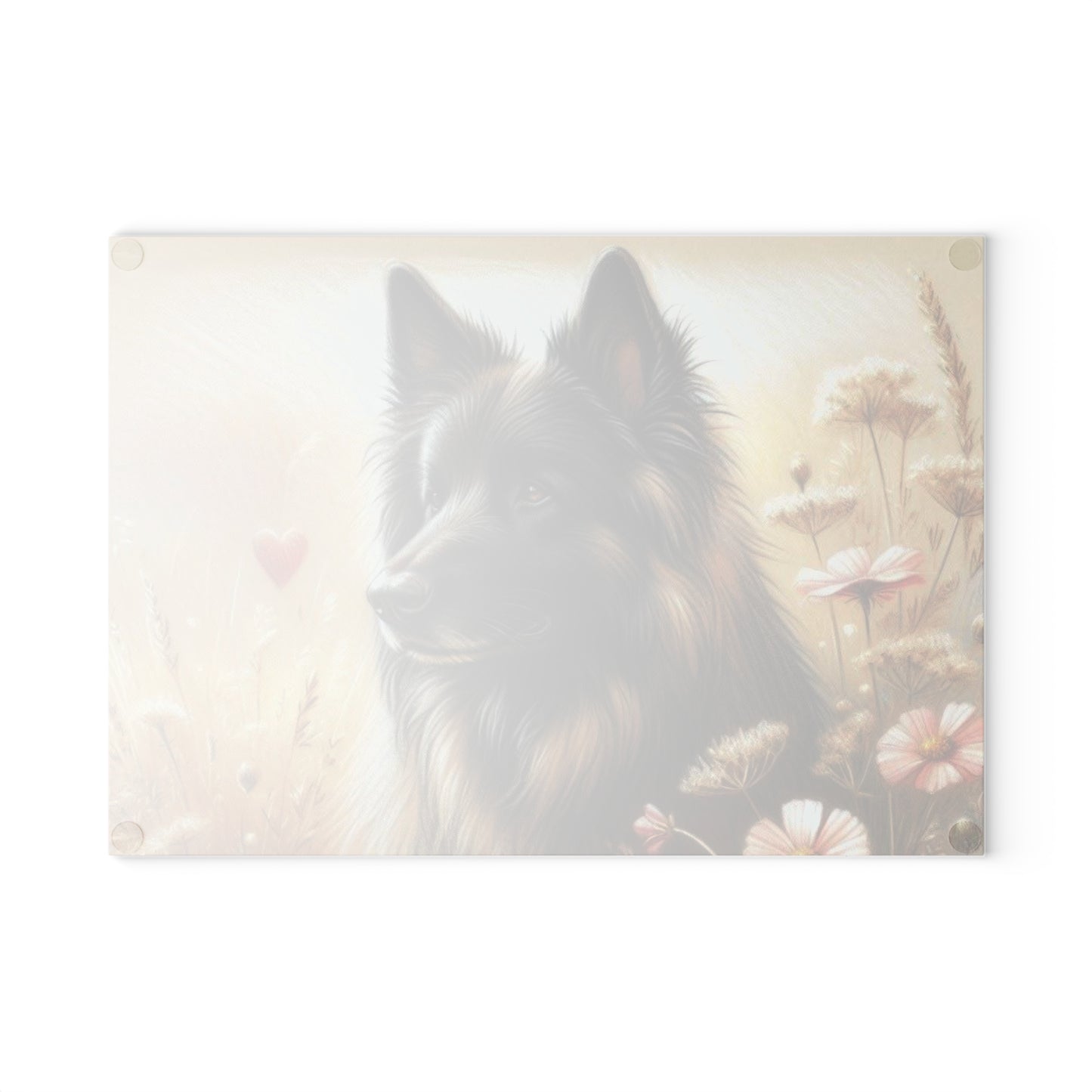 🐾 German Shepherd Meadow Cutting Board – Romantic Pet Tribute with Soft Florals & Golden Light 🌸❤️