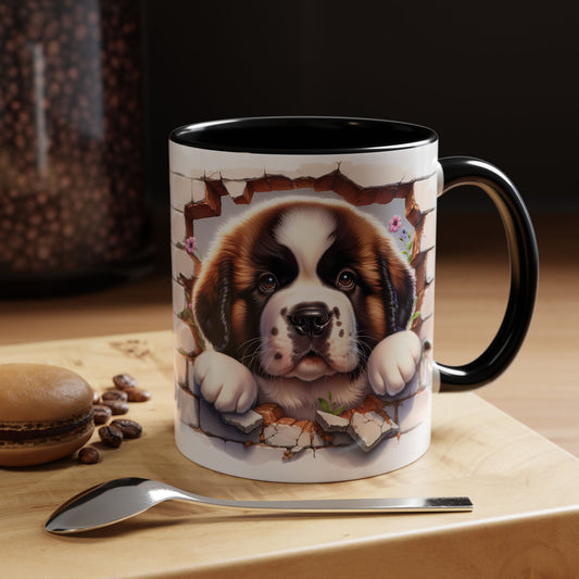 🐾☕ St. Bernard Puppy Peek Accent Mug – Gentle Giant Pup Lover Gift ✨❤️