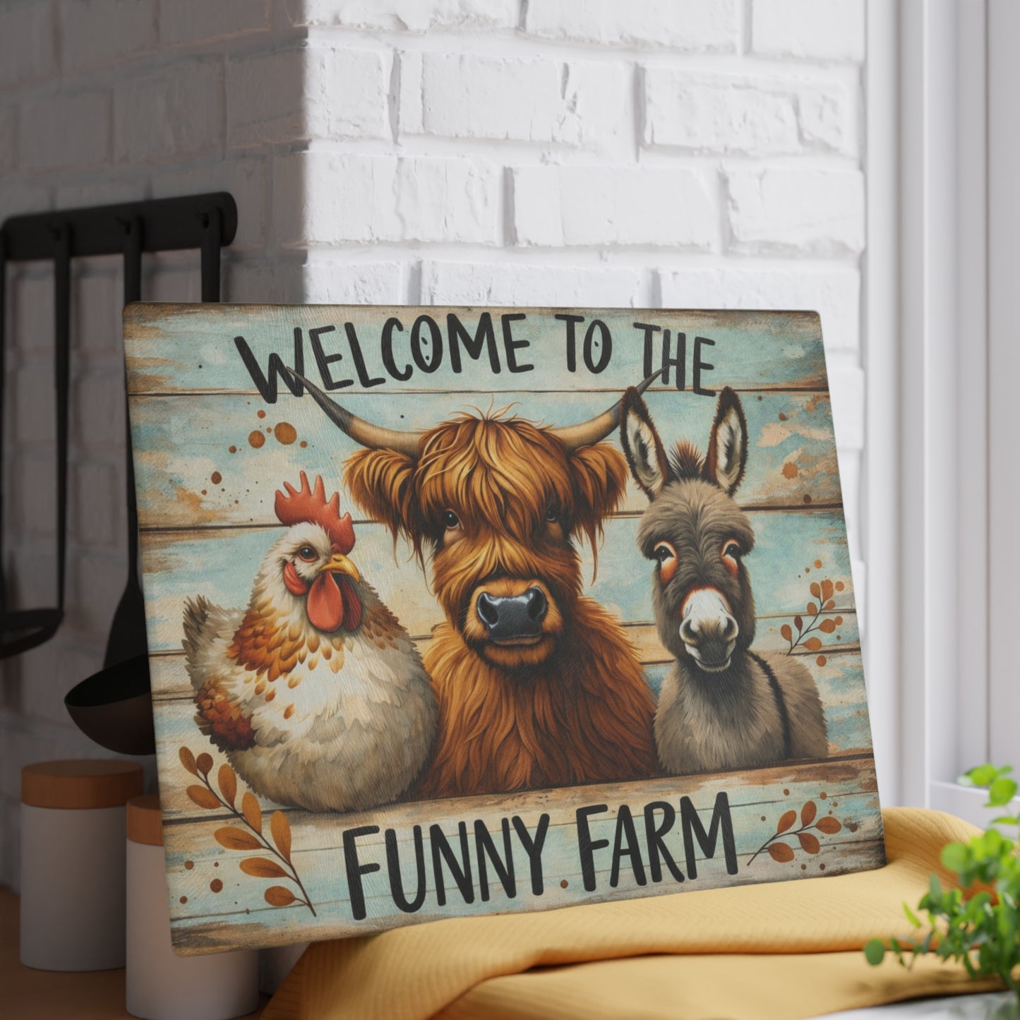 Funny Farm Animal Cutting Board – Rustic Farmhouse Humor for Your Kitchen