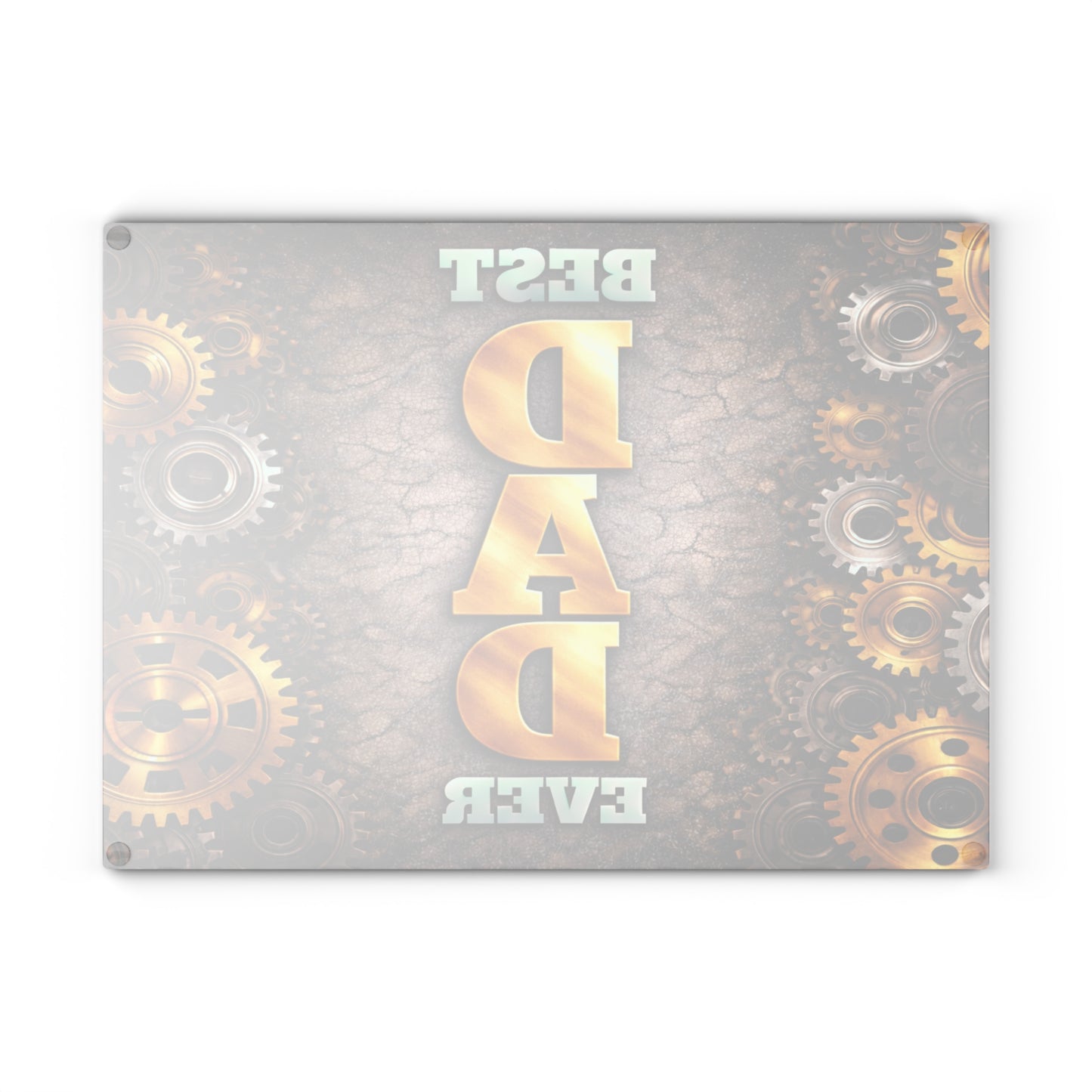 Best Dad Ever Glass Cutting Board – Industrial Gear Father Tribute Kitchen Art