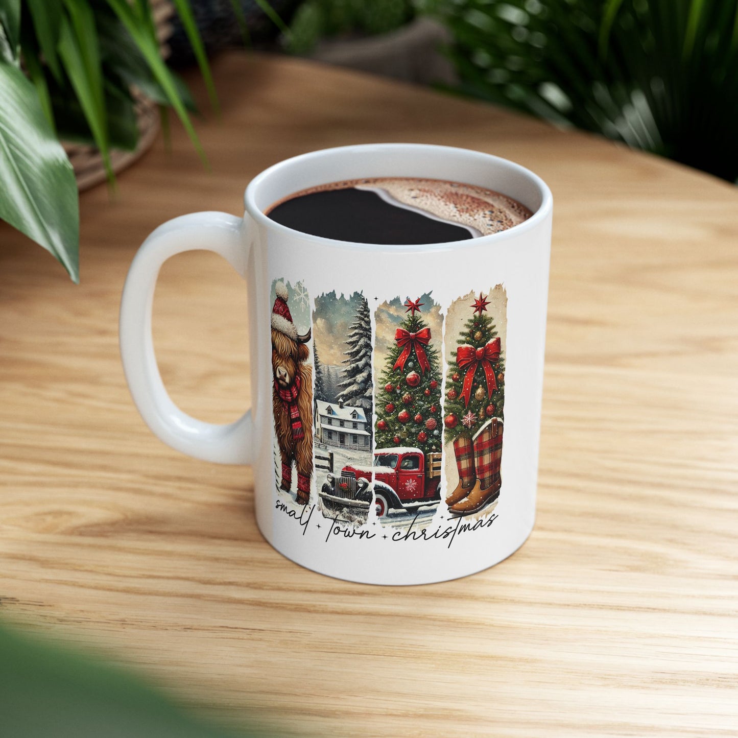 Taza de café navideña Highland Cow Country: un acogedor encanto rústico navideño en cada sorbo