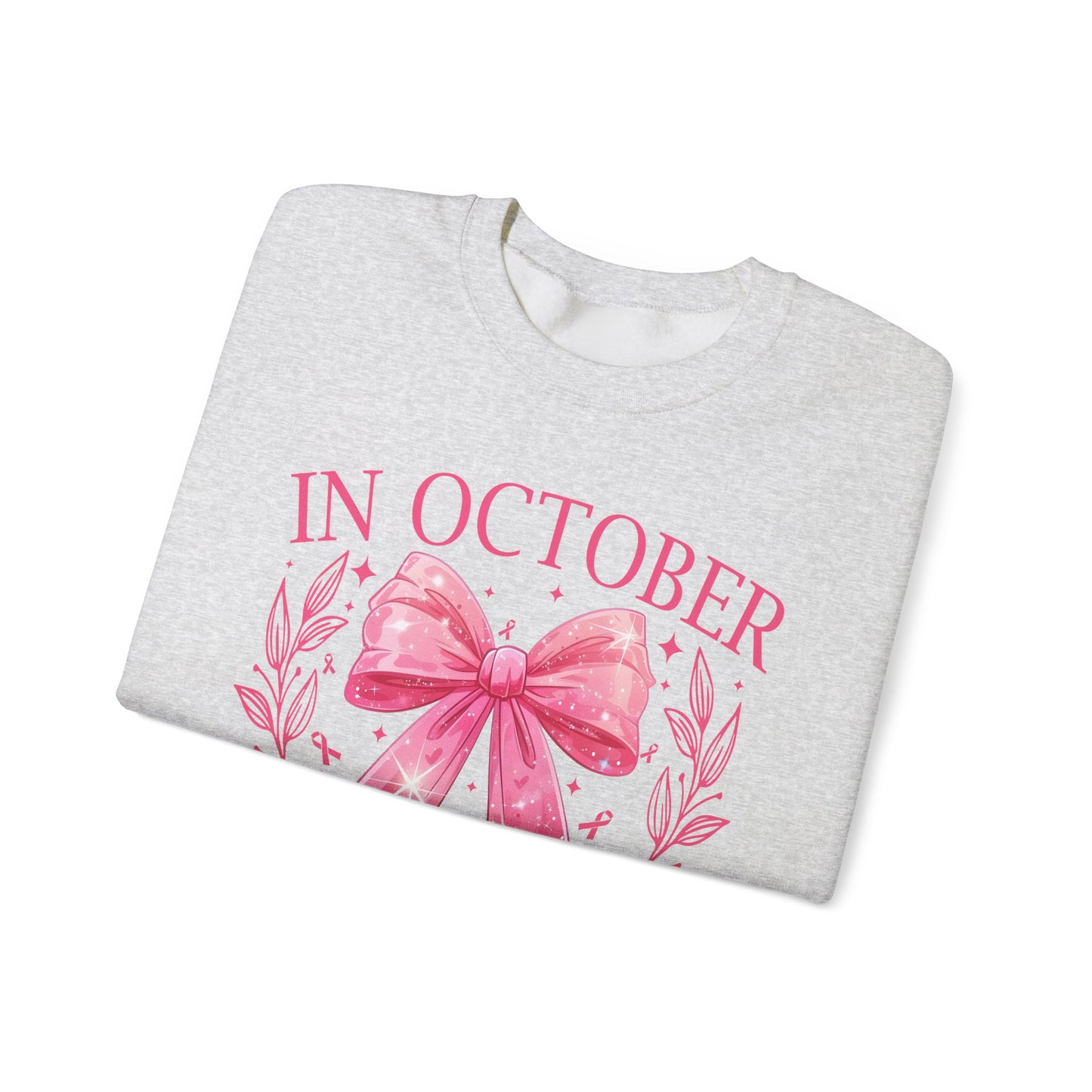🎀✨ In October We Wear Pink Sweatshirt – Elegant Bow Breast Cancer Awareness Crewneck