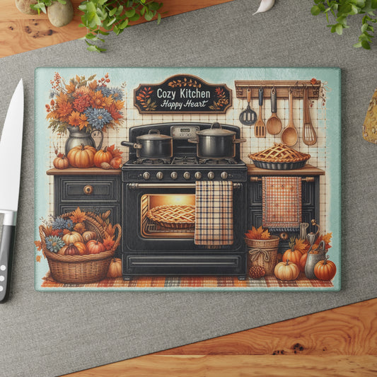 Cozy Autumn Kitchen Cutting Board – Warm Fall Baking & Harvest Décor