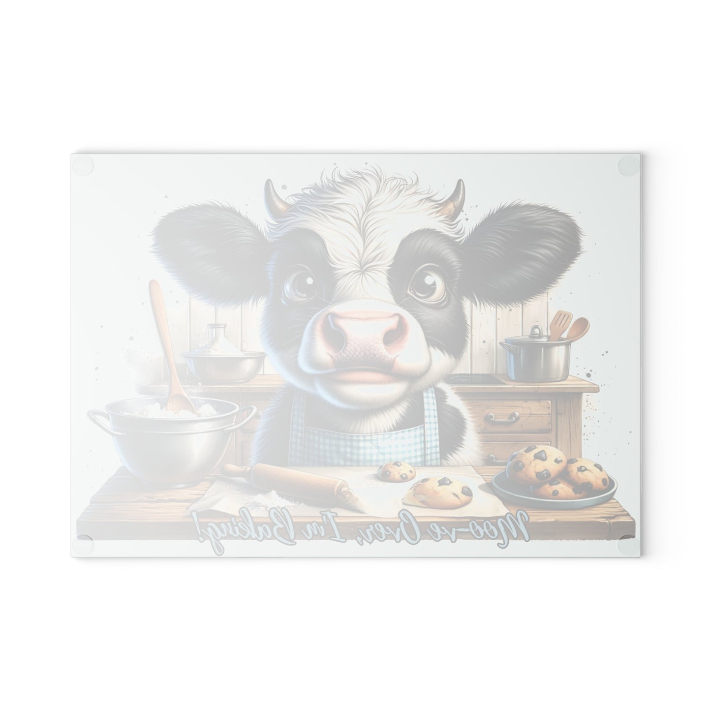 🐮🍪 “Moo-ve Over, I’m Baking!” Tempered Glass Board – Cute Cow Kitchen Laughs