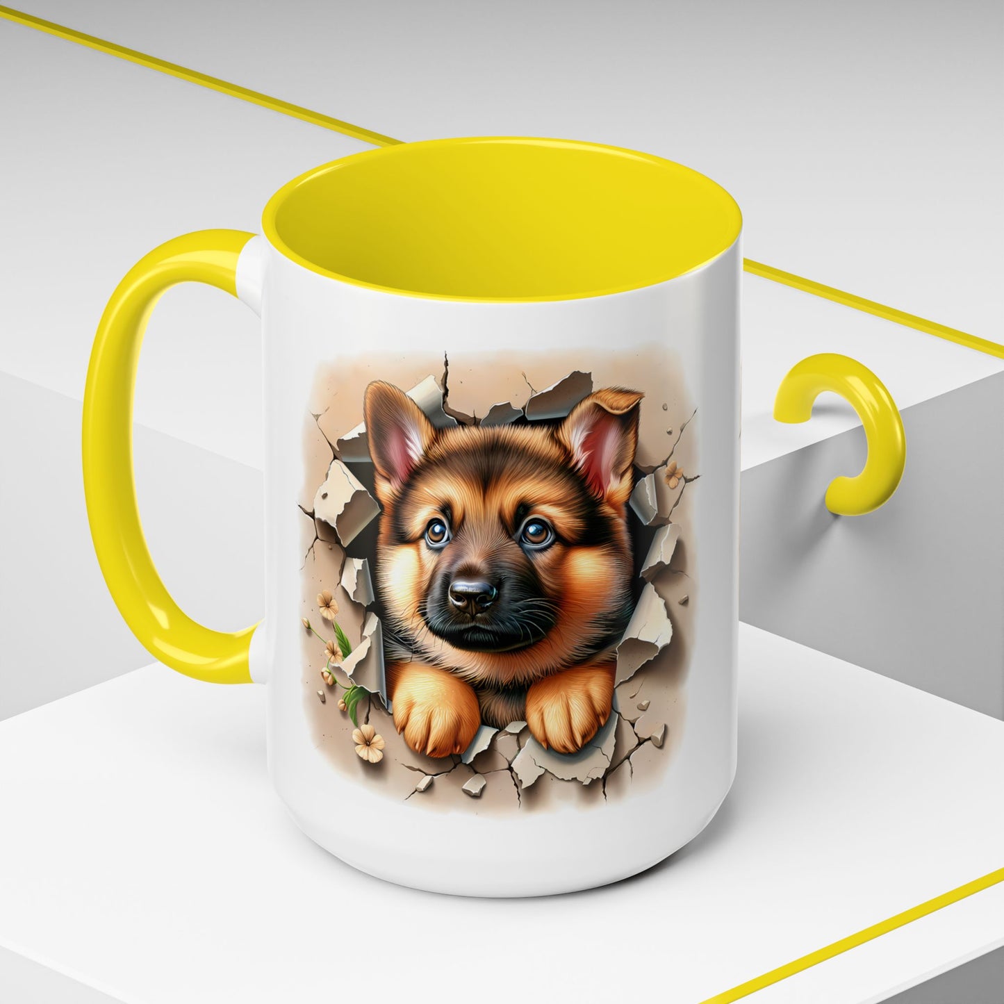 🐾☕ German Shepherd Puppy Peek Accent Mug – Loyal Pup Lover Gift ✨🖤