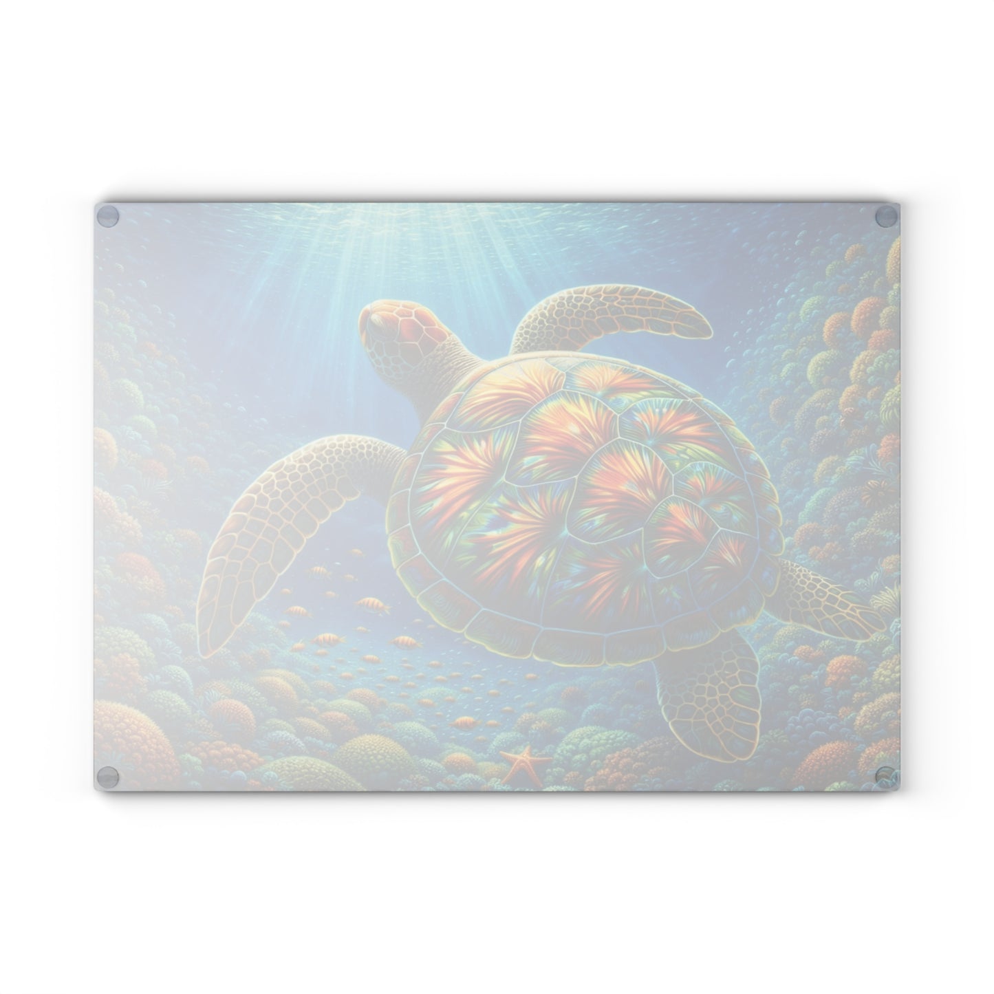 Radiant Sea Turtle Glass Cutting Board – Vibrant Ocean Life Artwork