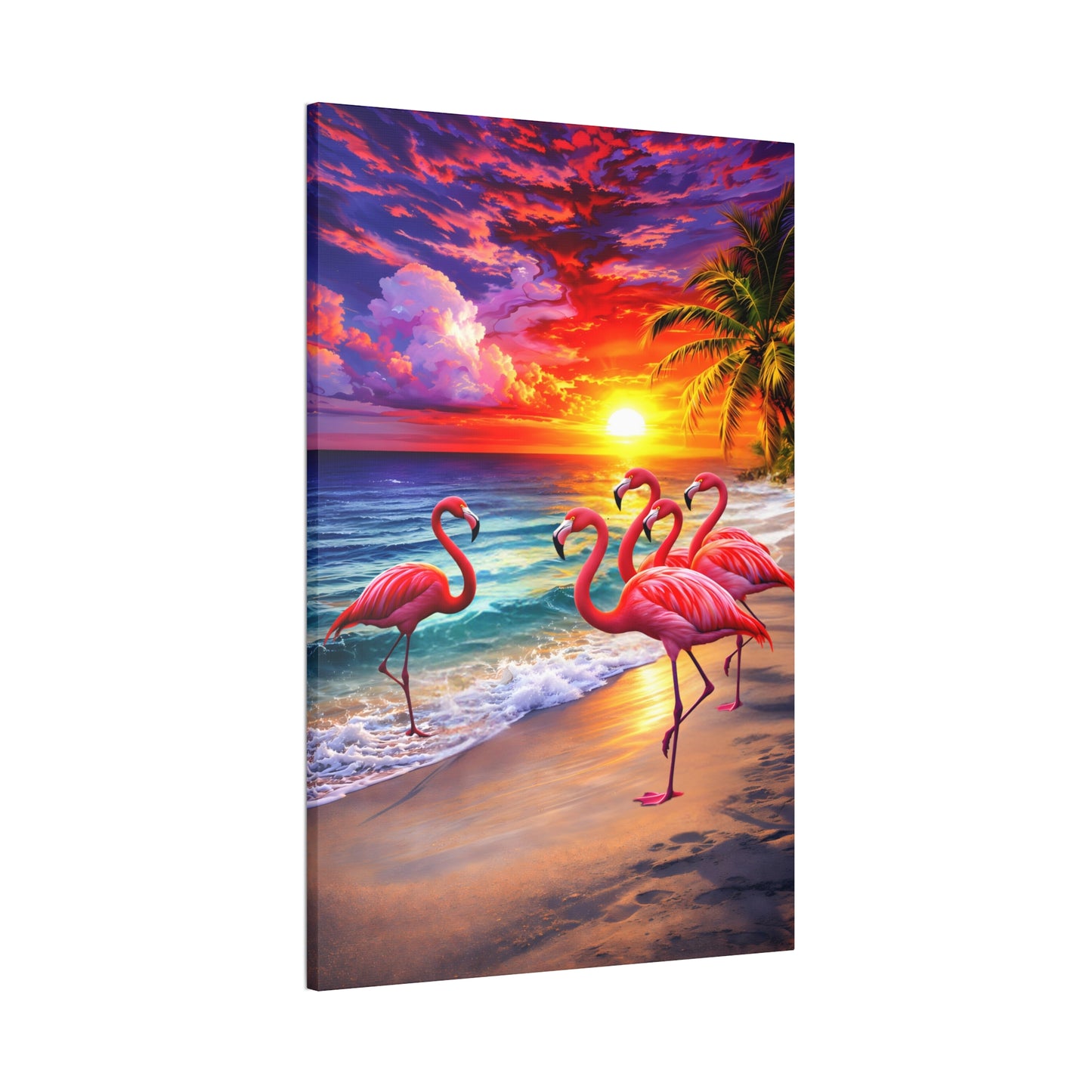 Tropical Flamingo Sunset Canvas Wall Art – Coastal Beach Home Décor