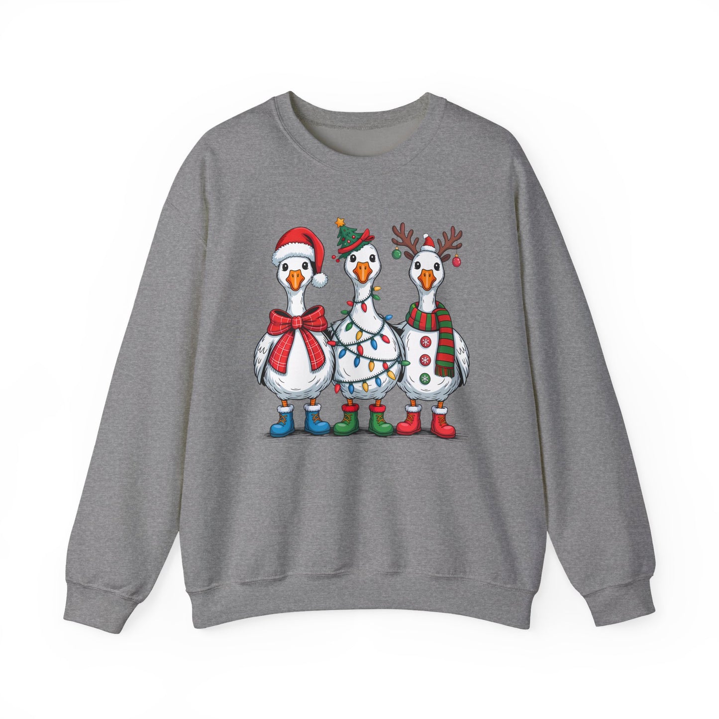 🪿🎄 Festive Goose Trio Sweatshirt – Whimsical Holiday Cheer in Cozy Style