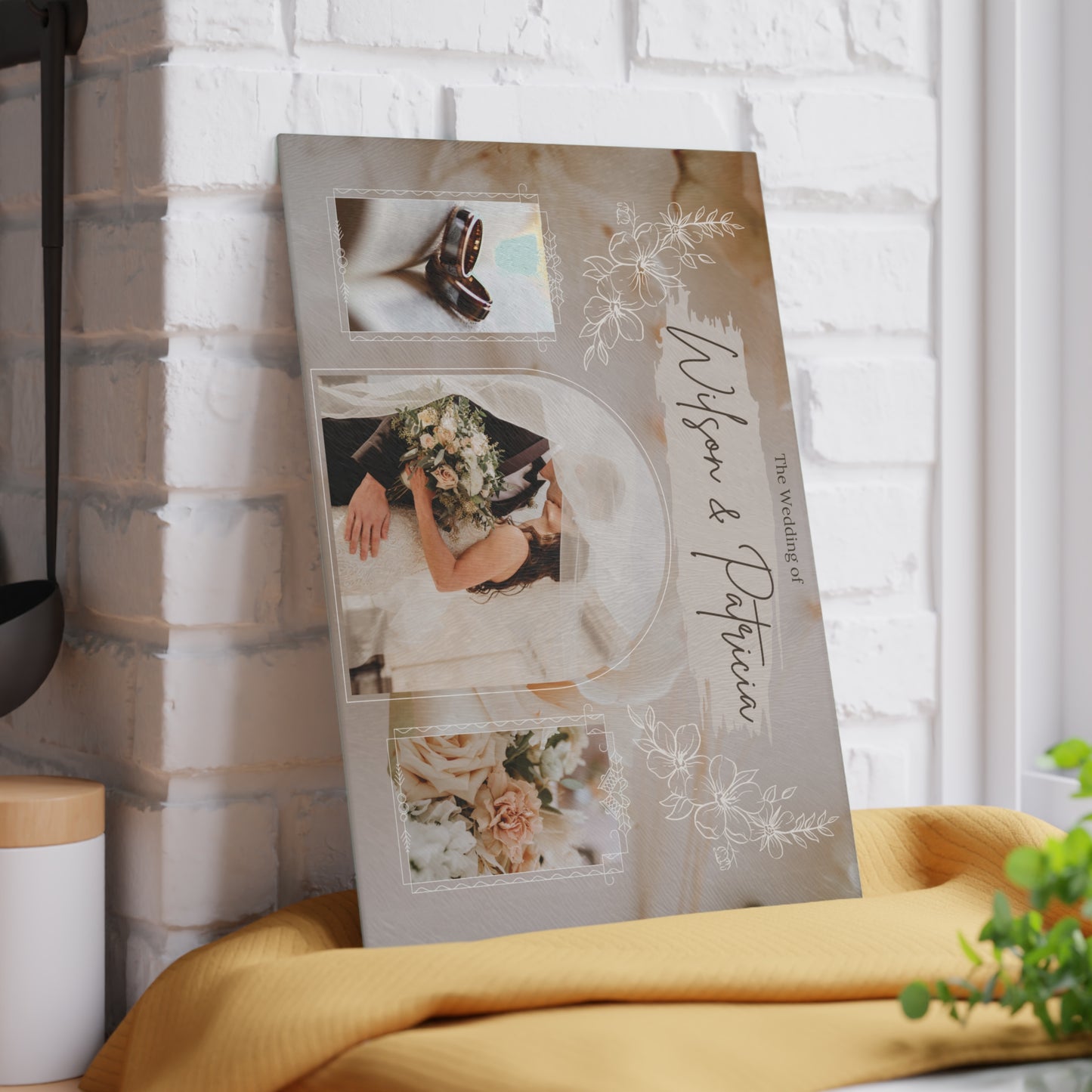Wedding Photo Collage Glass Cutting Board – Personalized Couple Memory Keepsake