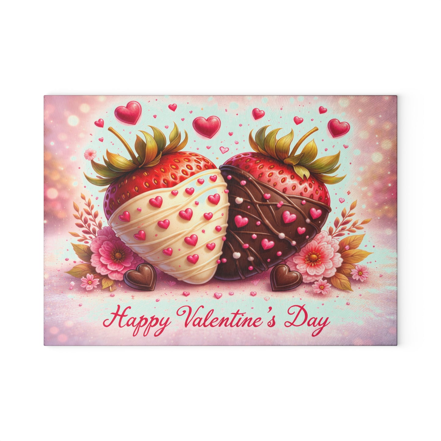 Chocolate-Covered Strawberries Valentine Glass Cutting Board – Romantic Kitchen Art Gift