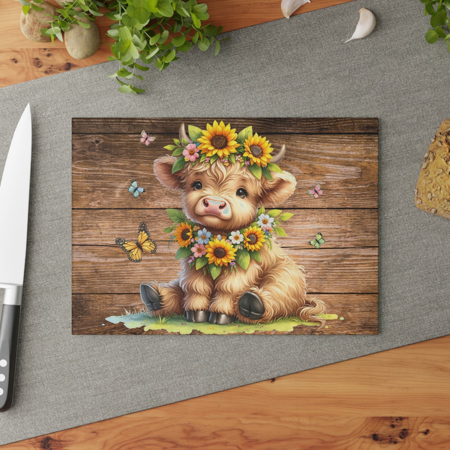 Cow Cutting Board, Highland Cow Glass Cutting Board, Cow Kitchen Decor, Chopping Board New Home Gift, Charcuterie Board, Highland Cow Gifts