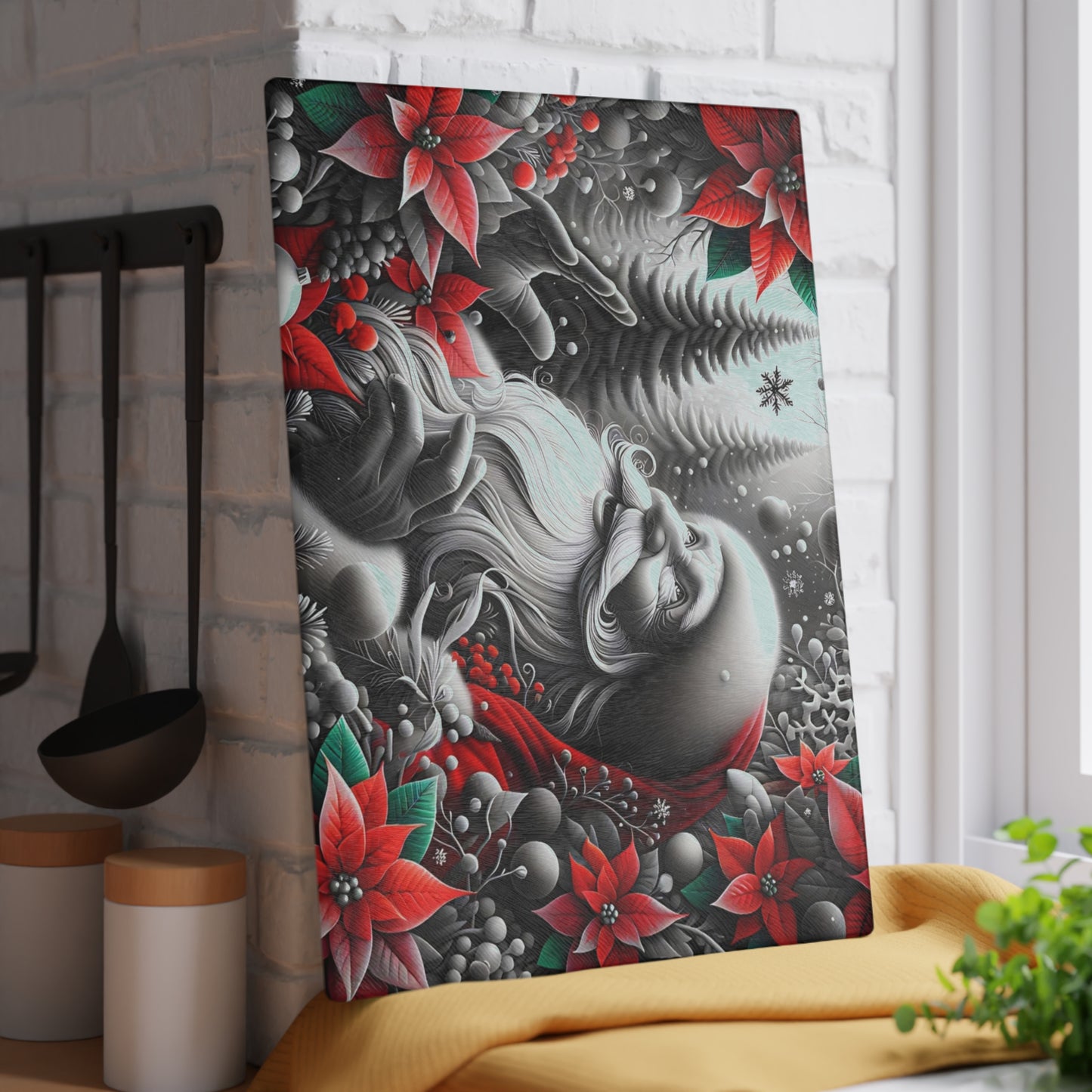 🎅❄️ “Midnight Snow Santa” Glass Cutting Board – Festive Glow for Your Kitchen