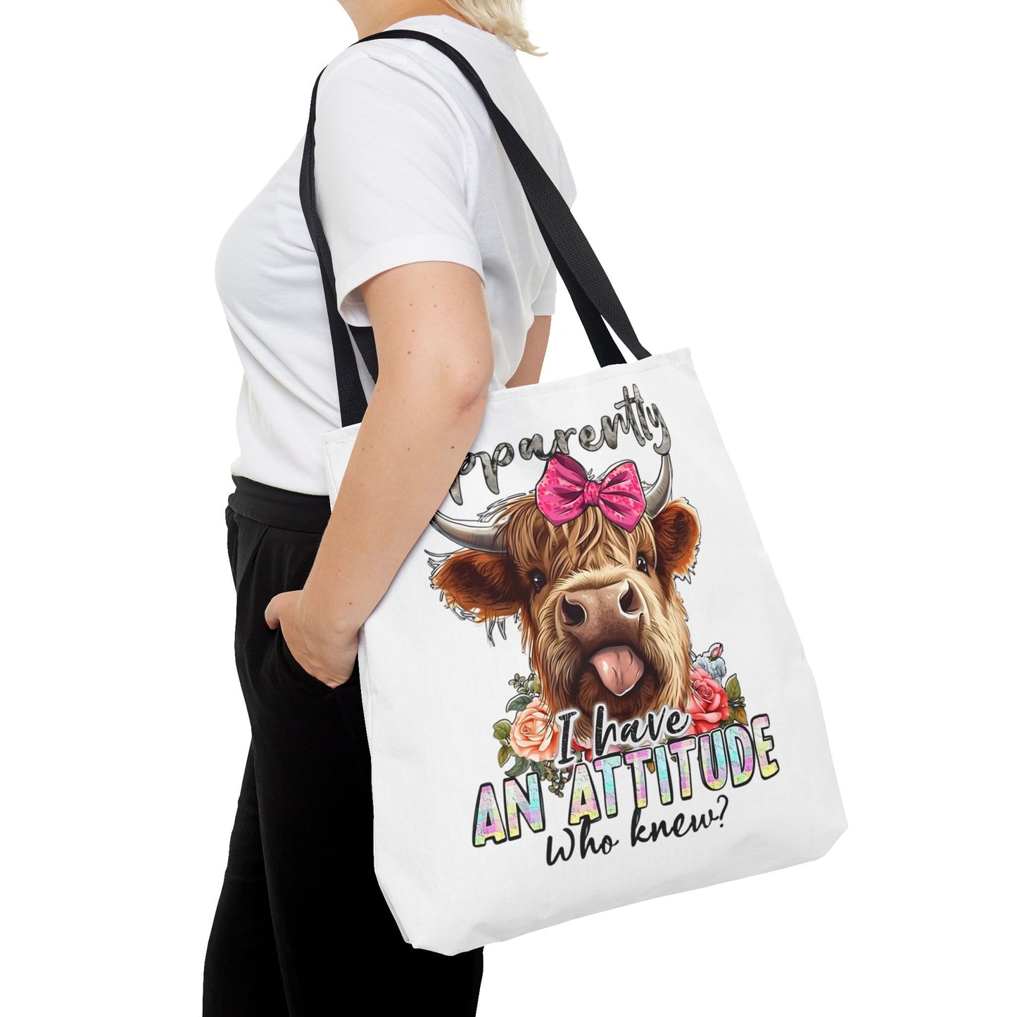 🐄 Al parecer, tengo actitud: bolso tote Sassy Cow con lazo rosa 🌸