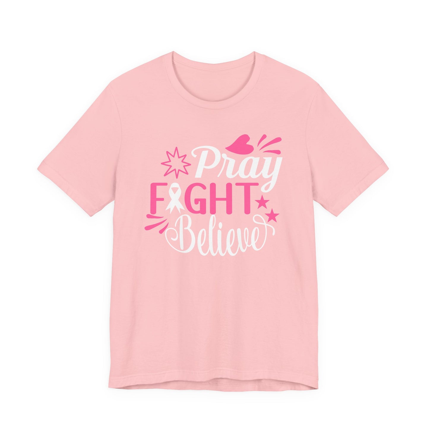 💗 Pray Fight Believe – Breast Cancer Awareness T-Shirt 🎗️