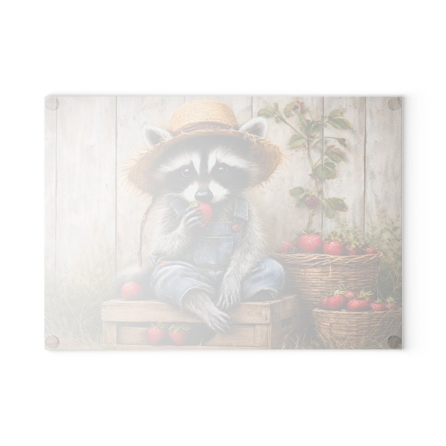Strawberry Raccoon Farmhouse Glass Cutting Board – Cute Country Kitchen Decor
