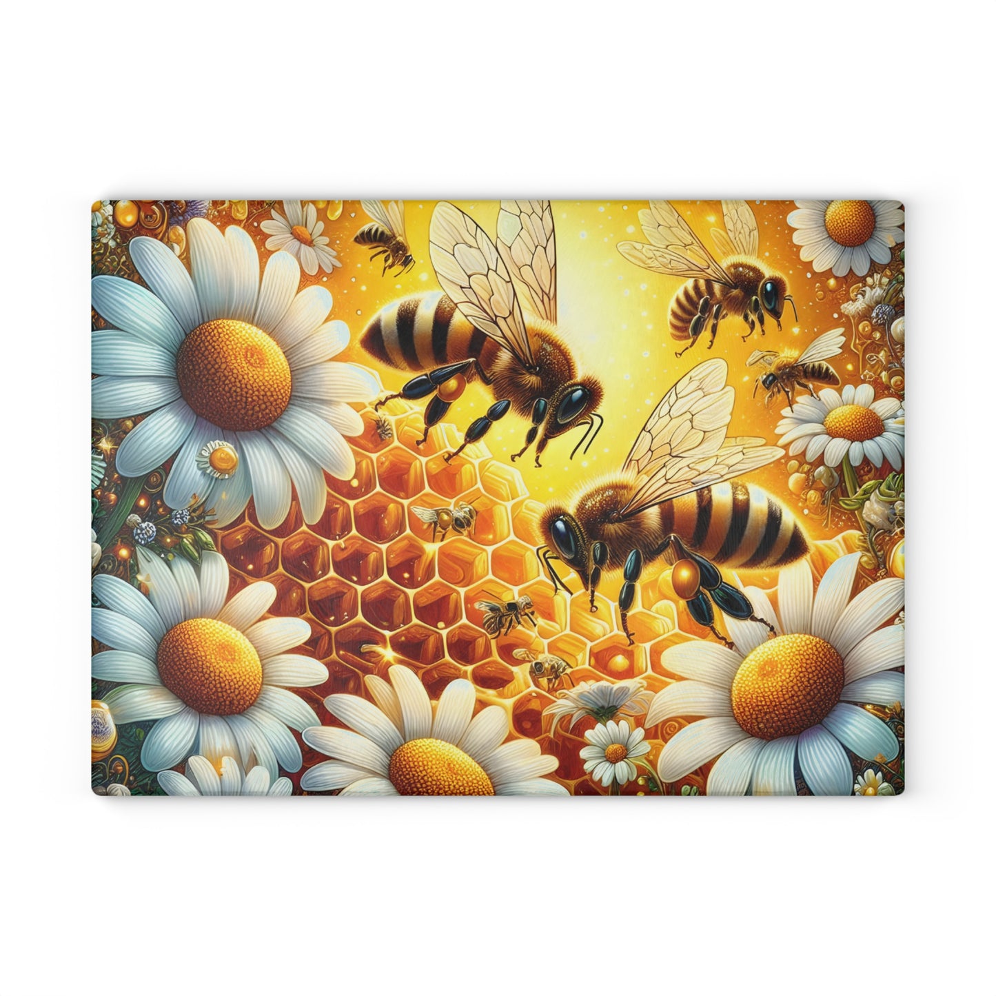 🐝 Bee & Daisy Honeycomb Cutting Board – Nature’s Buzzing Kitchen Elegance 🌼