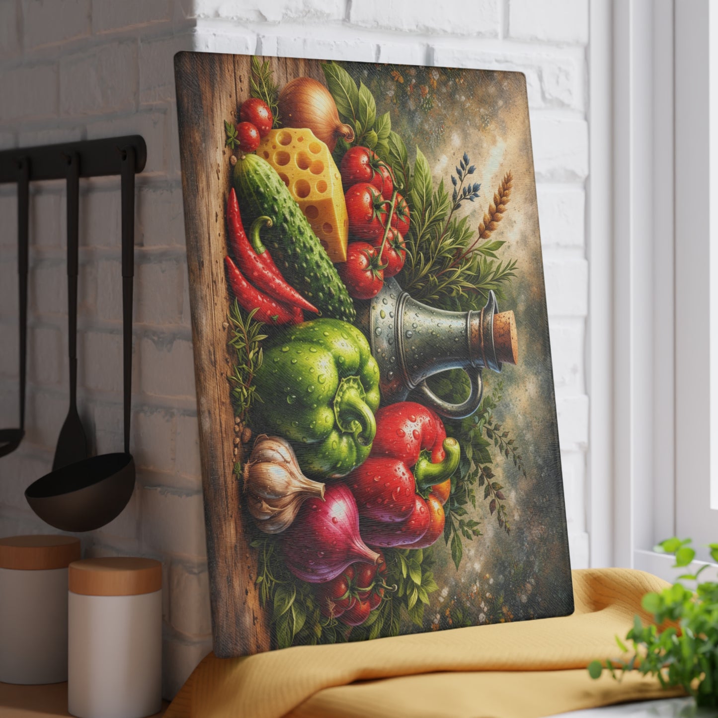 Rustic Farm Fresh Vegetable Glass Cutting Board – Gourmet Garden Kitchen Decor