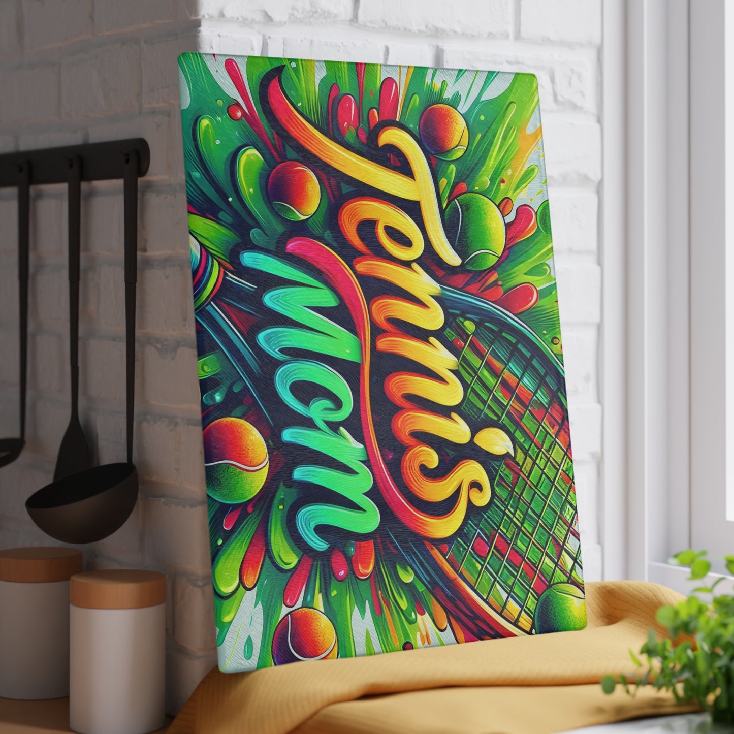 🎾 Tennis Mom Cutting Board – Colorful Splash for Your Kitchen 🎨