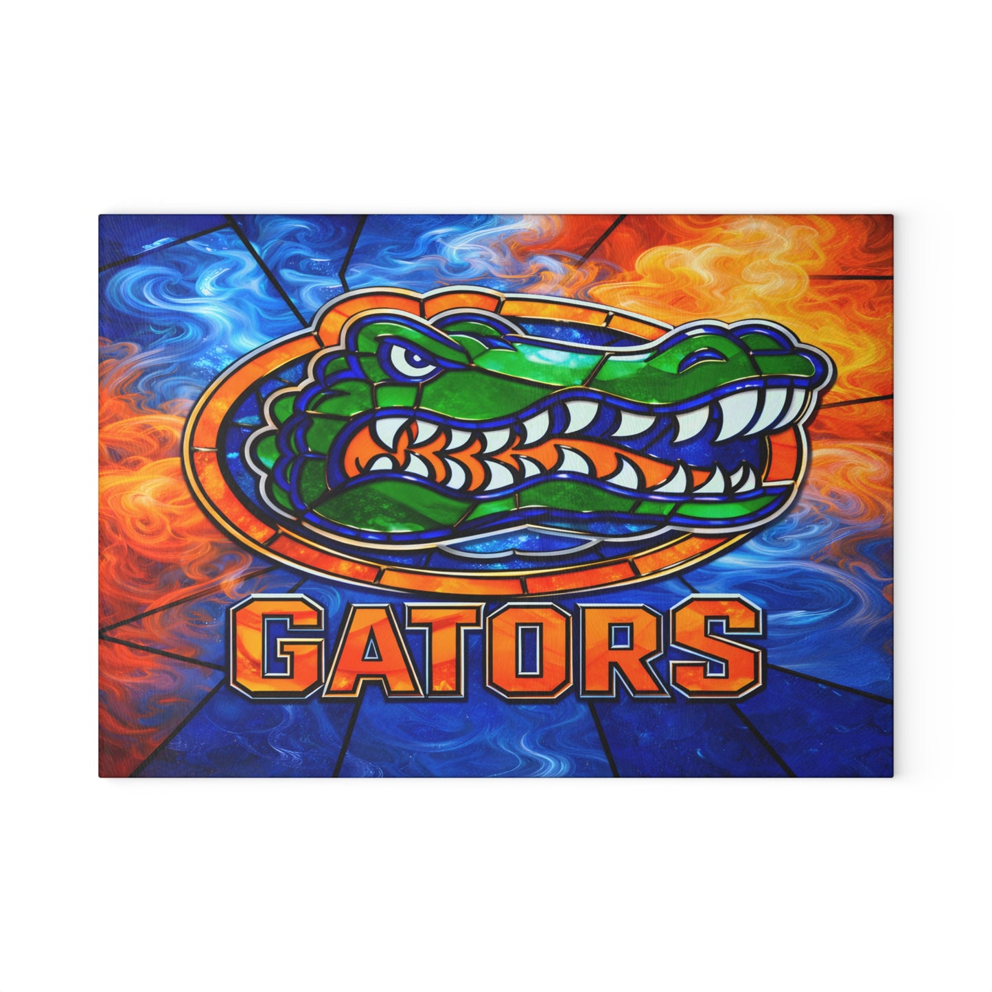 Stained Glass Reptile Glass Cutting Board – Bold Flame & Water Art Kitchen Decor