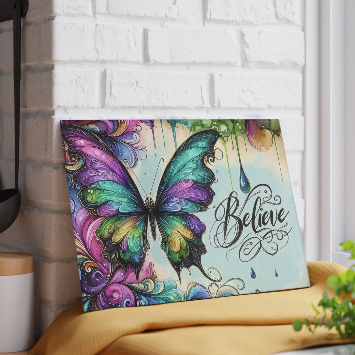 Tabla de cortar con mariposas, arte con mariposas, decoración inspiradora, regalo de aliento, regalo para amantes de la jardinería, tabla caprichosa, regalo de cocina
