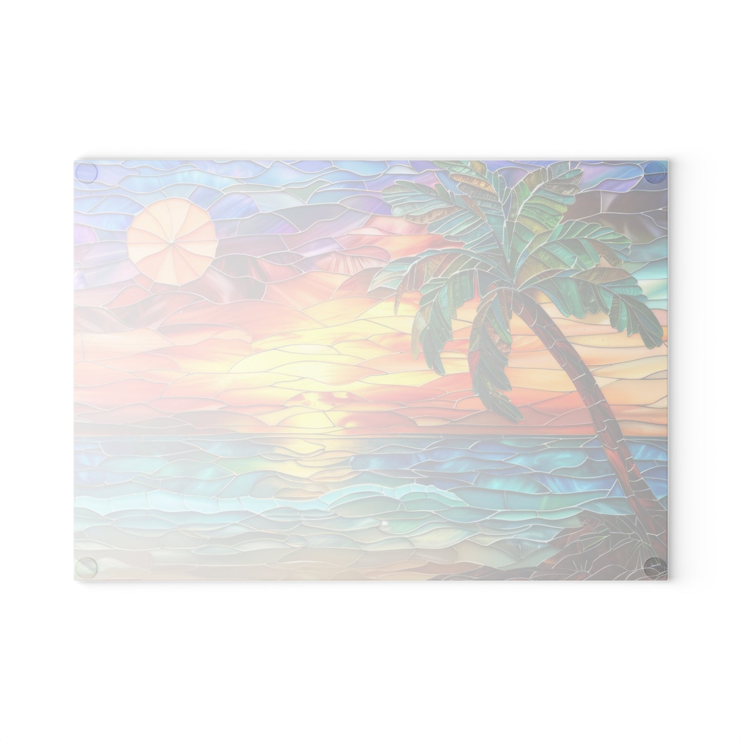 🌅🌴 Stained Glass look like Sunset Beach Cutting Board – Coastal Artistry for Your Kitchen 🌊