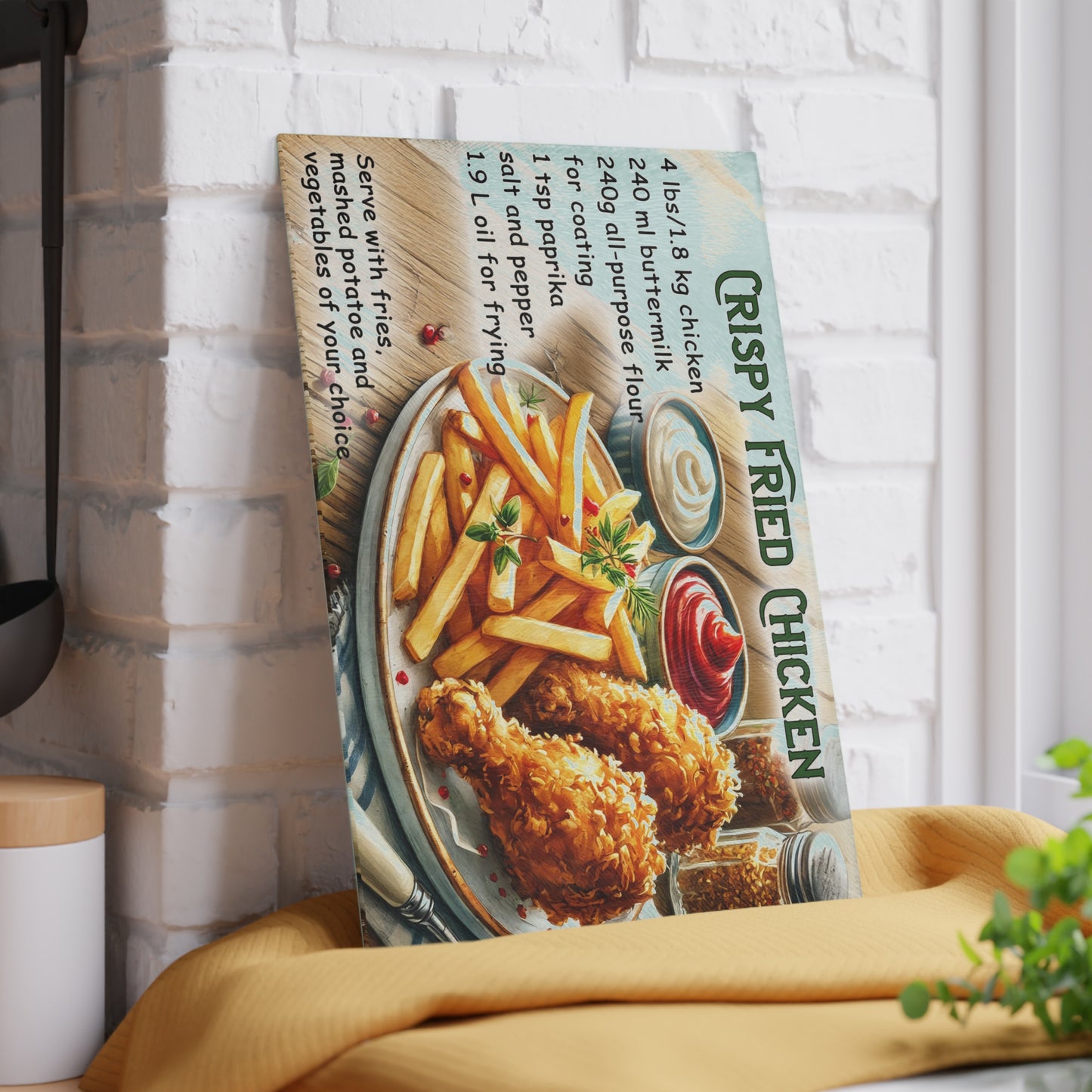 🍗 Crispy Fried Chicken Recipe – Southern Kitchen Charm Glass Cutting Board