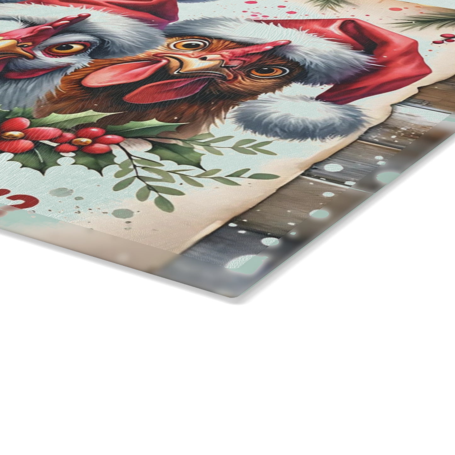 🎄🐔 “Whatcha Makin’?” Glass Cutting Board – Christmas Chickens & Kitchen Giggles