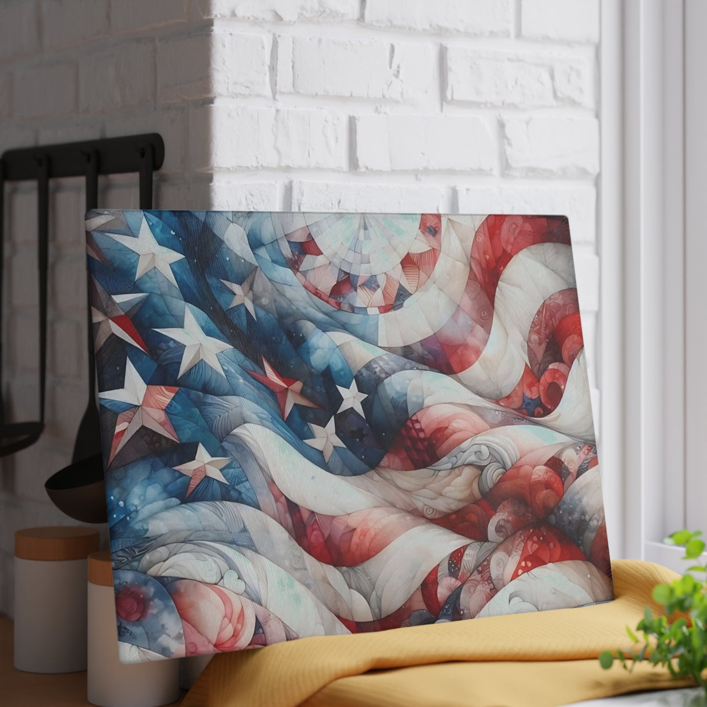 4th of July Quilt Glass Cutting Board – Patriotic Charm Meets Function