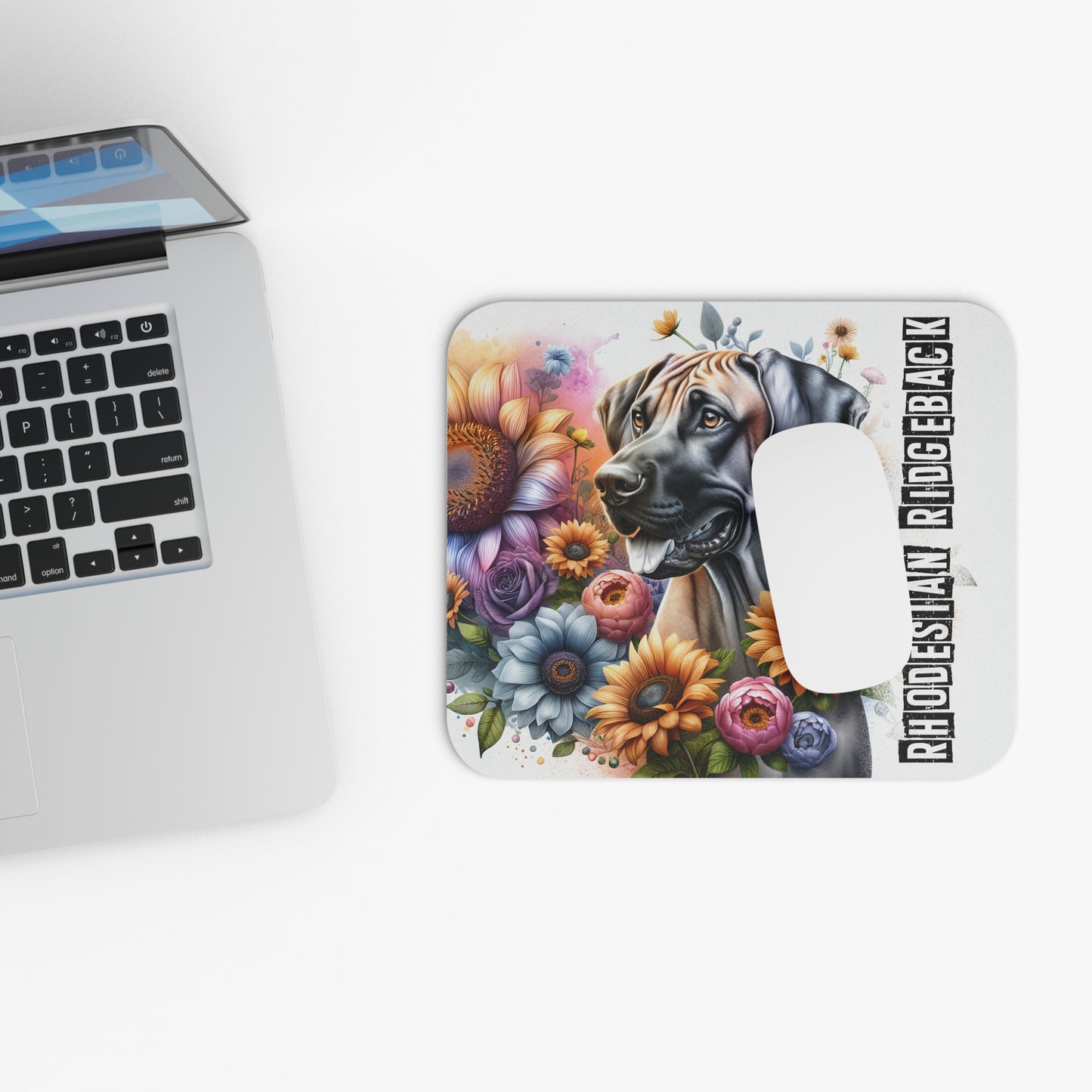 🖱️🦁🌻 Rhodesian Ridgeback Mouse Pad – Regal Ridgeback with Sunflowers & Florals
