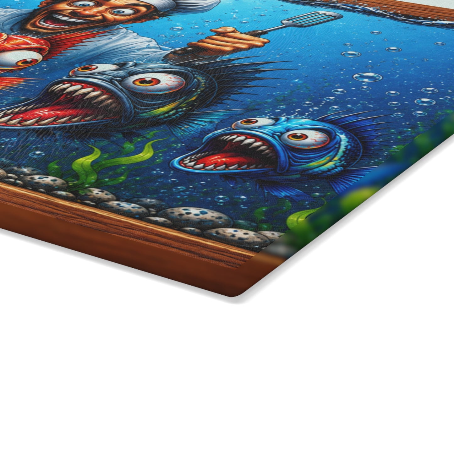 Kitchen Chaos: Fish & Chef Glass Cutting Board – Funny Aquarium Kitchen Décor