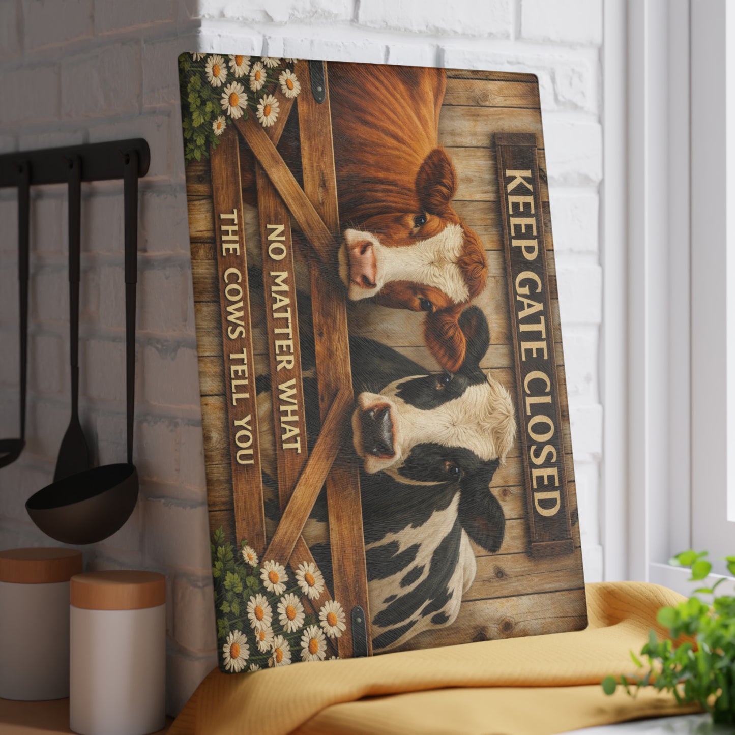Keep Gate Closed Cow Glass Cutting Board – Funny Farmhouse Kitchen Decor