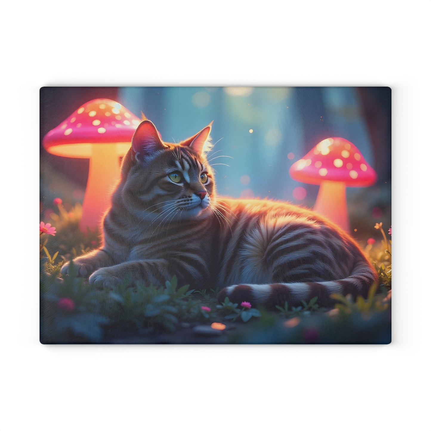 🐱🍄 Cat and Mushroom Cutting Board – Whimsical Nighttime Magic 🌌