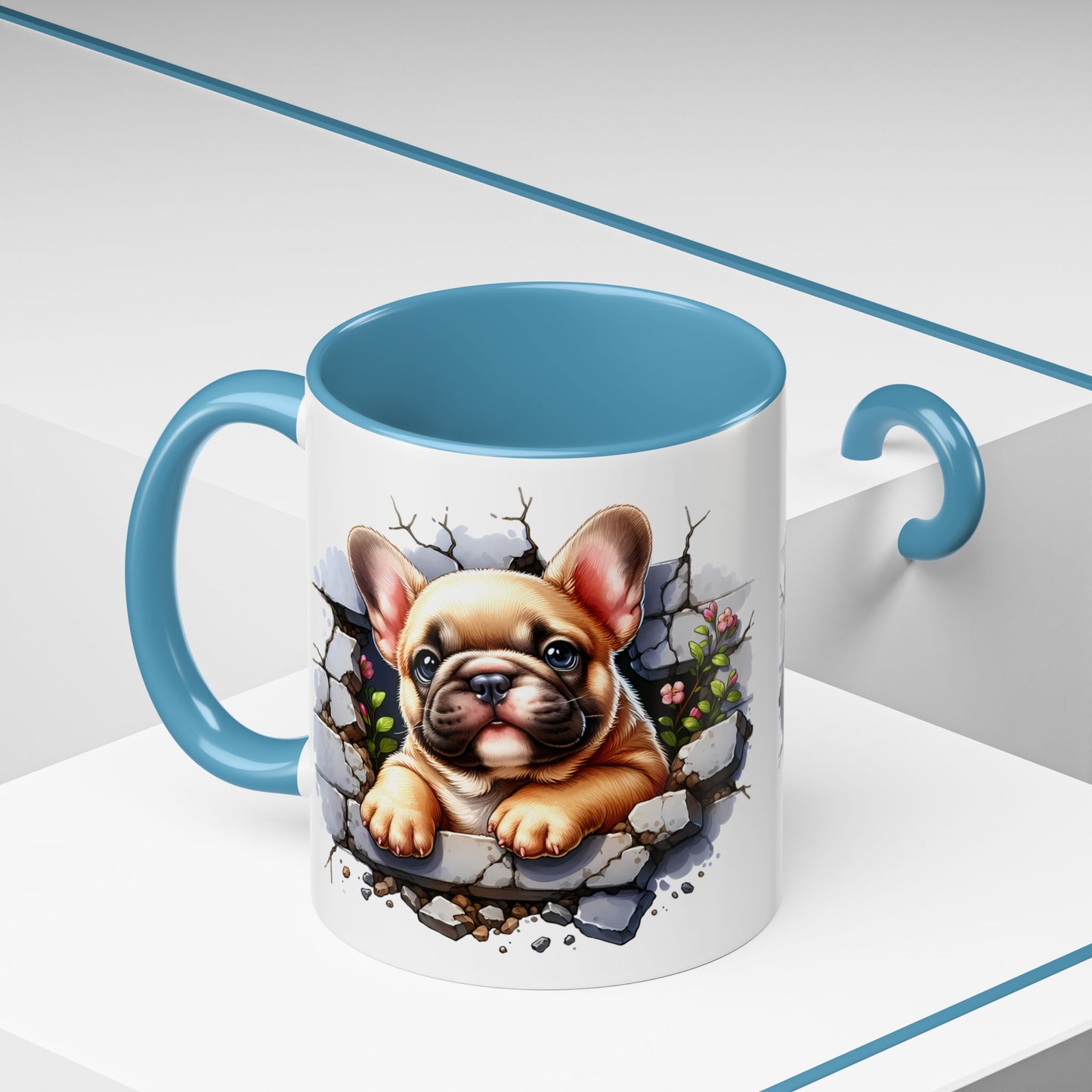 🐾☕ Tan French Bulldog Puppy Accent Mug – Sweet Peek-Through Pup Design ✨
