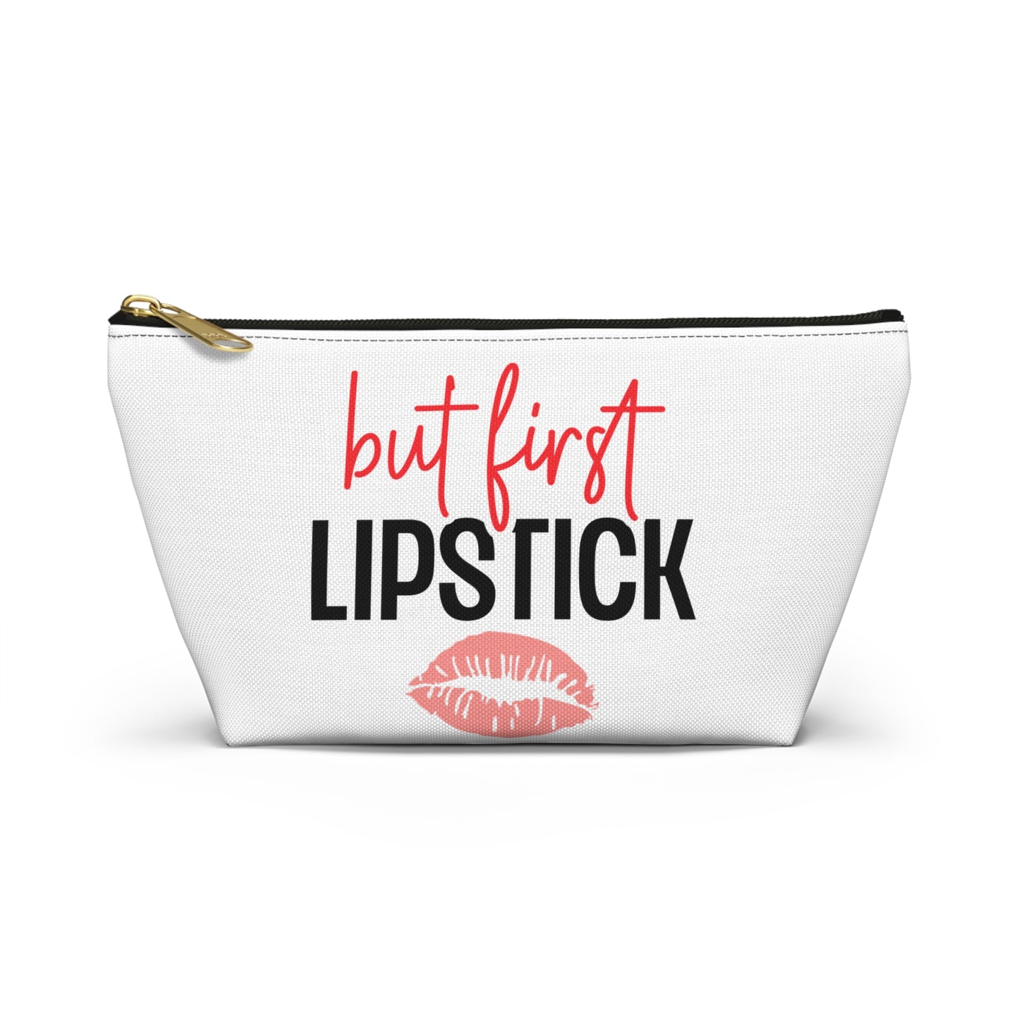 Accessory Pouch – "But First Lipstick" Red Makeup Bag